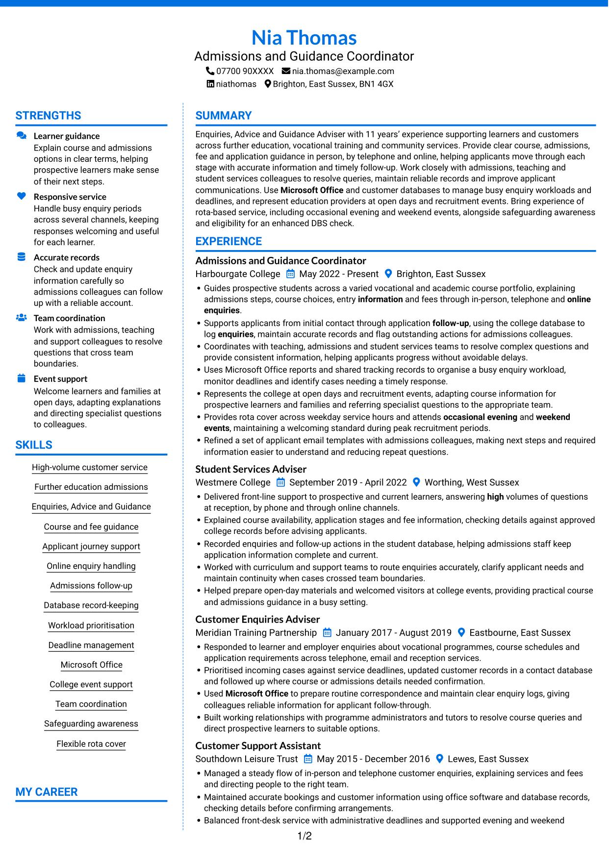 CV example — page 1