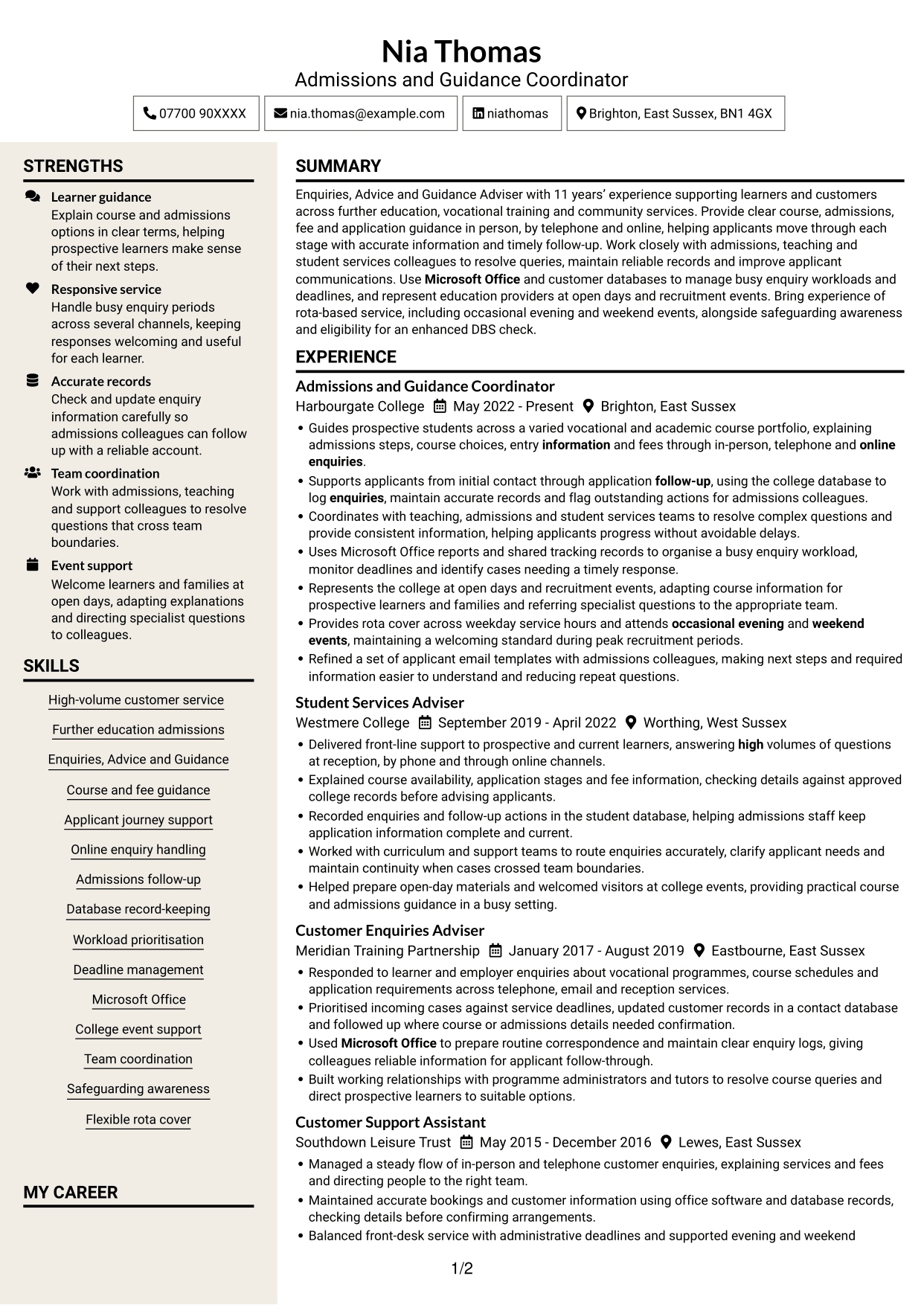 CV example — page 1