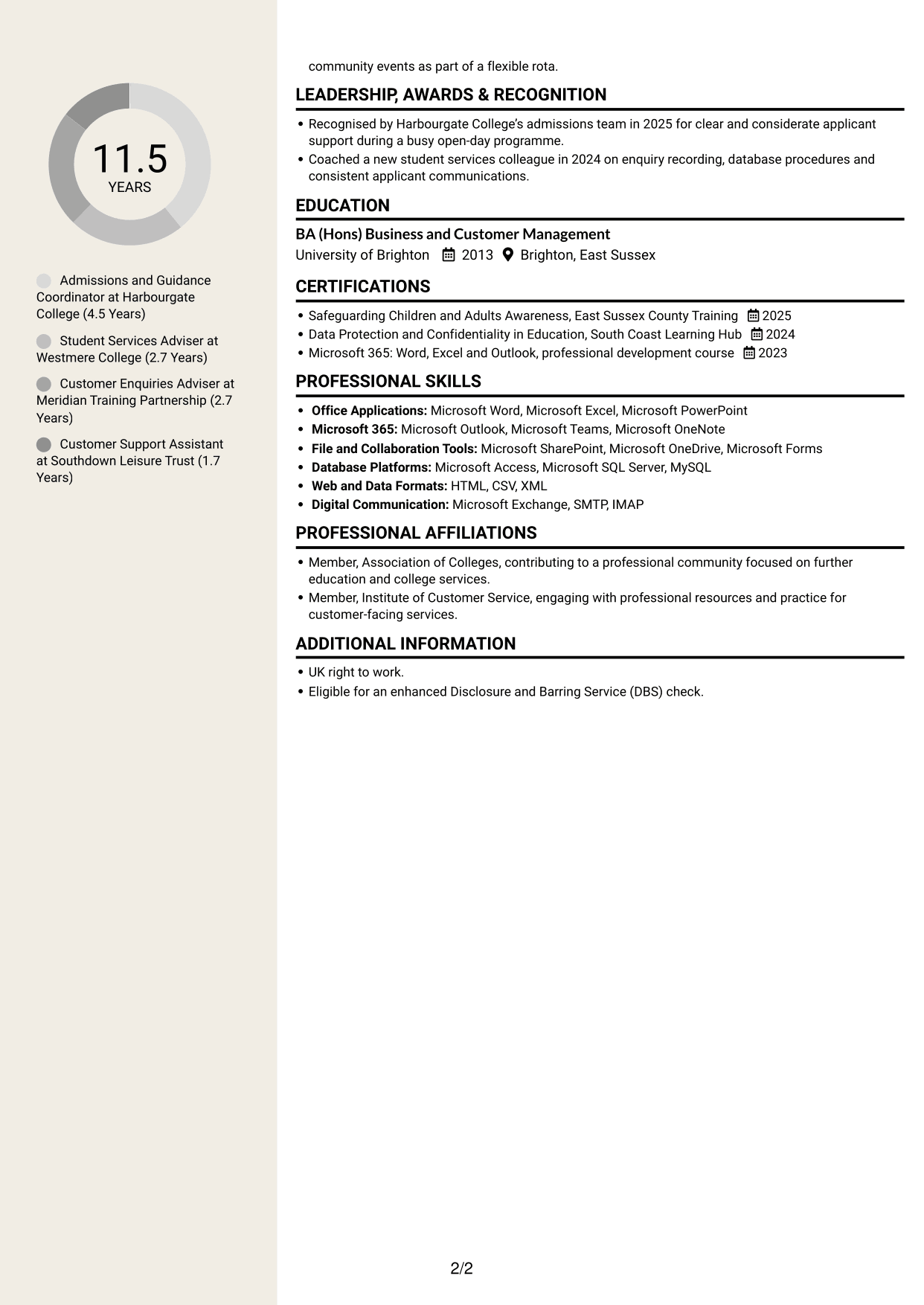 CV example — page 2
