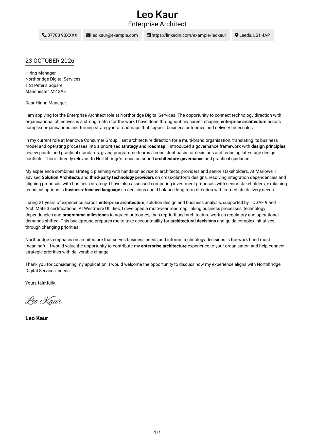 Cover letter example — page 1