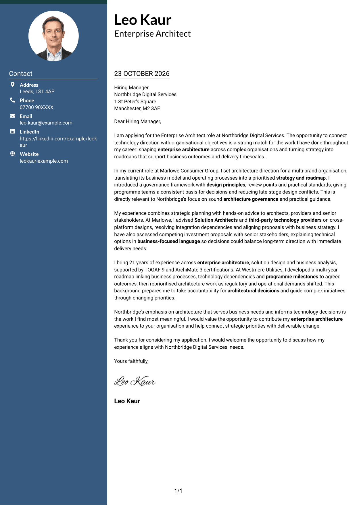 Cover letter example — page 1
