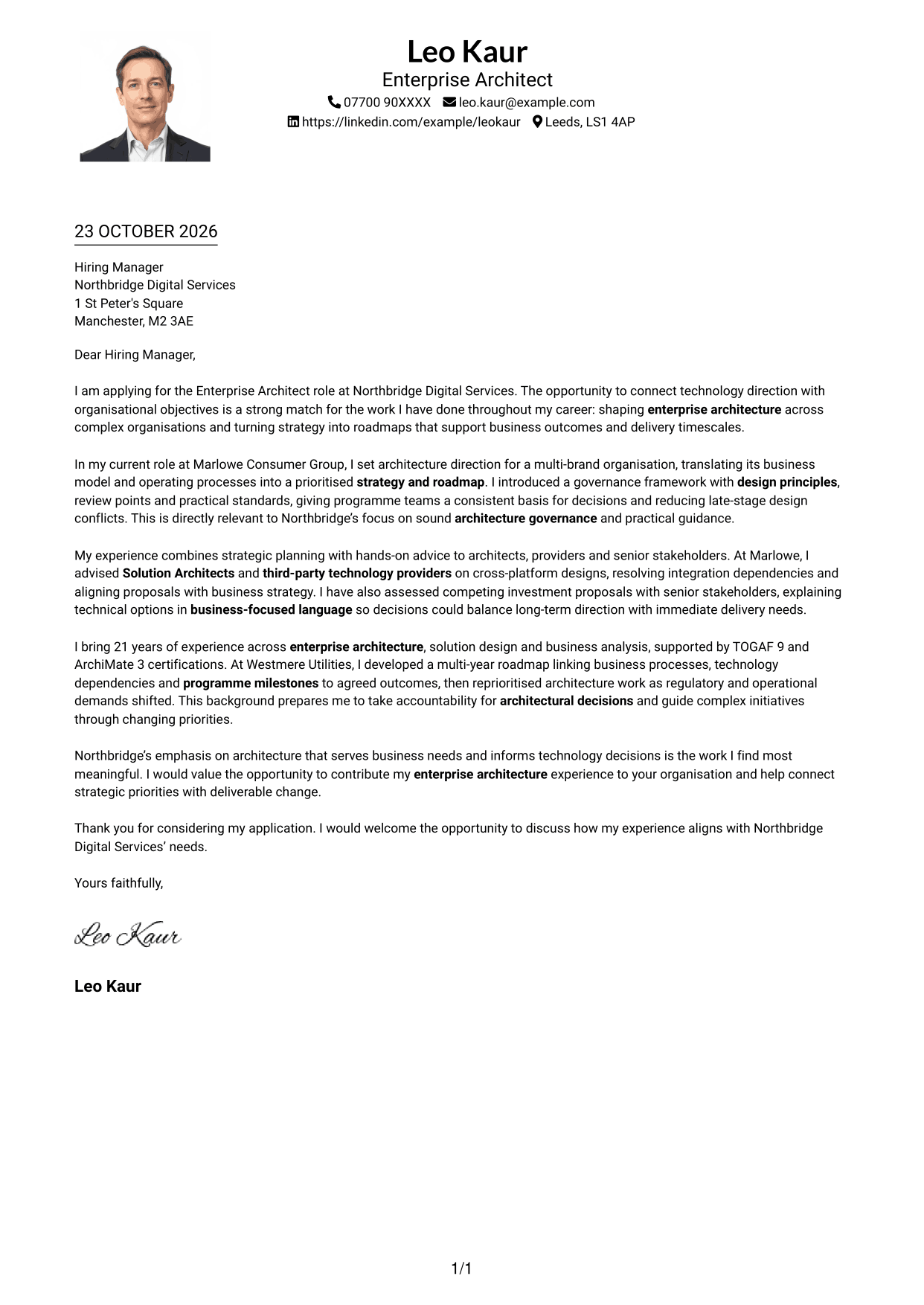 Cover letter example — page 1