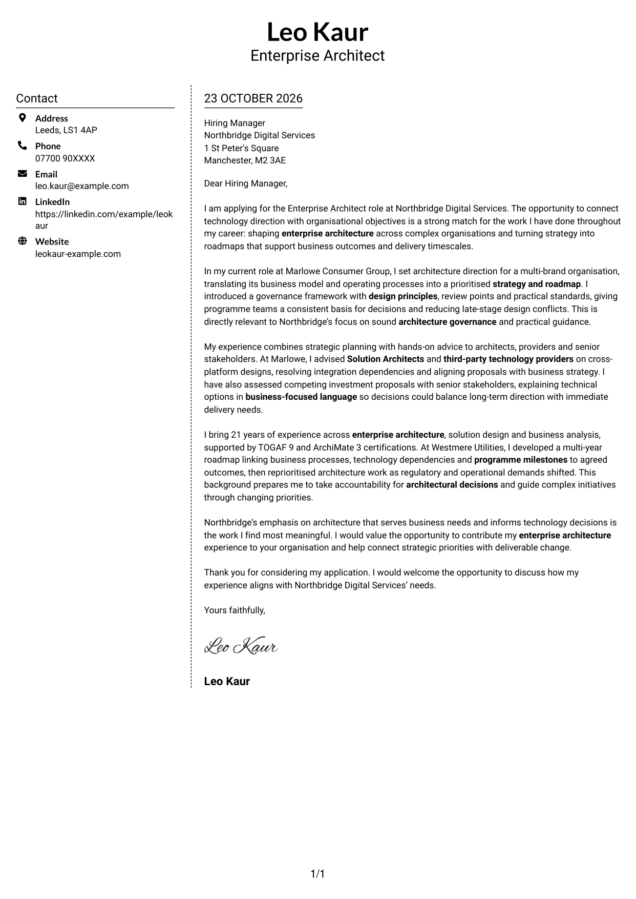 Cover letter example — page 1