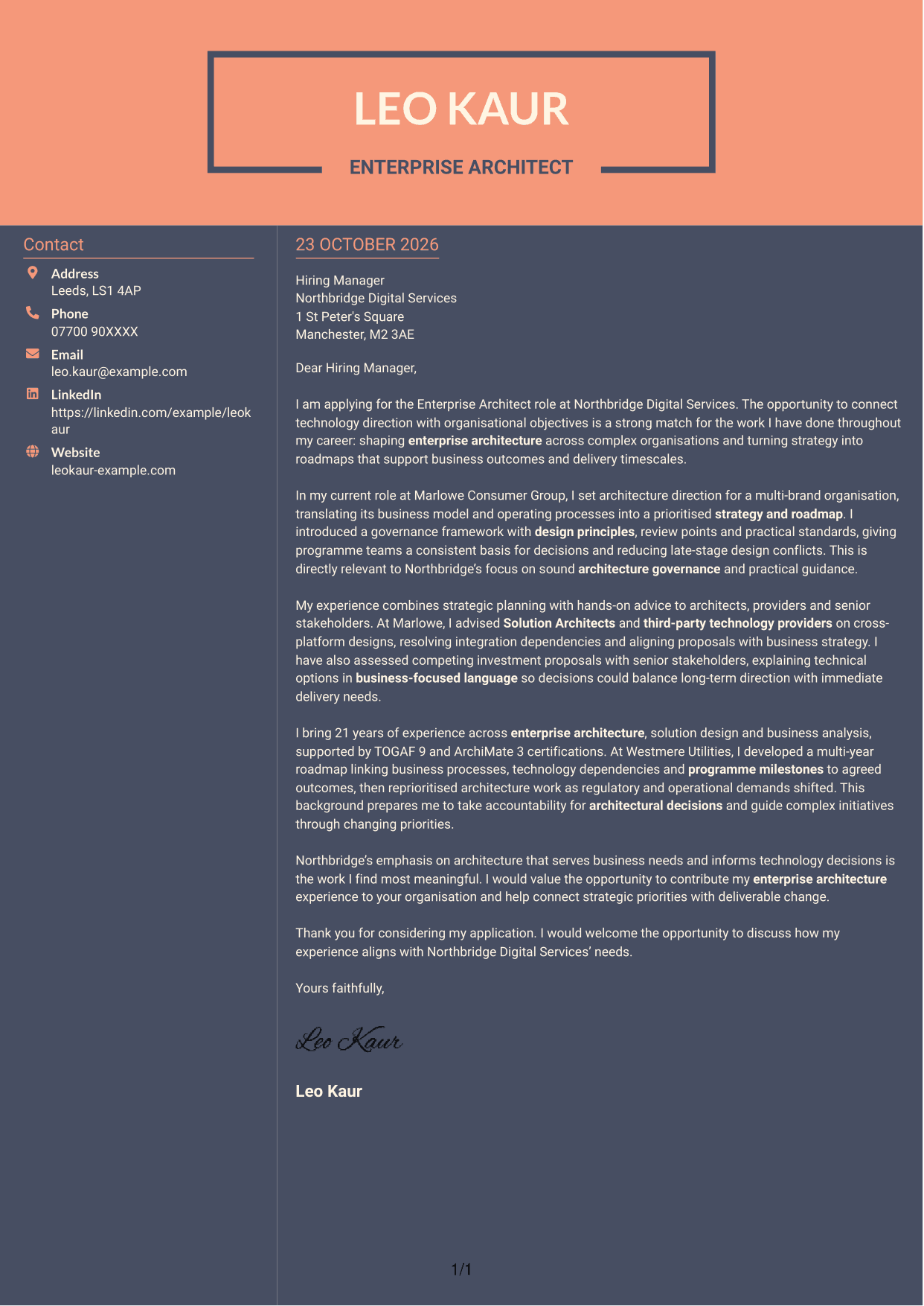 Cover letter example — page 1