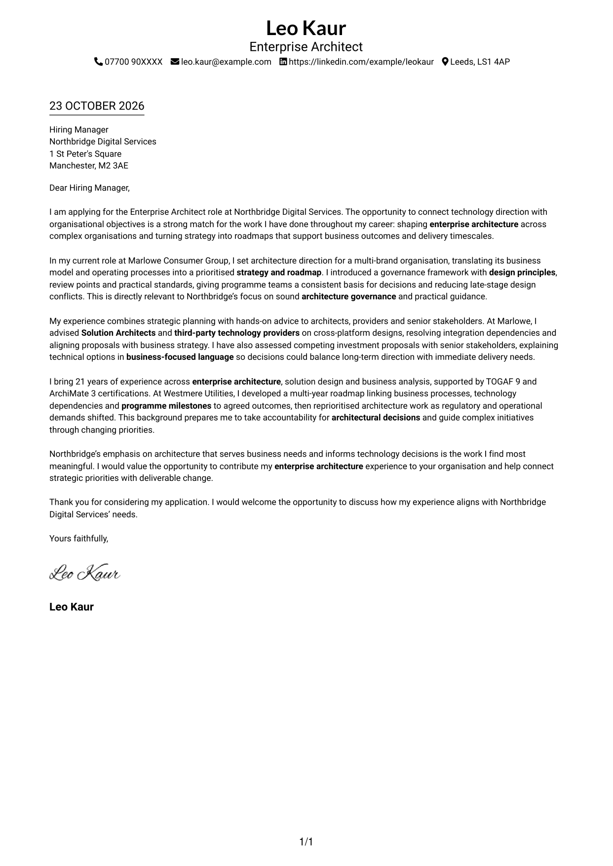 Cover letter example — page 1