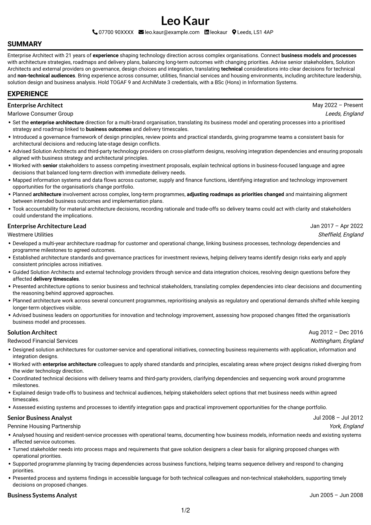 CV example — page 1