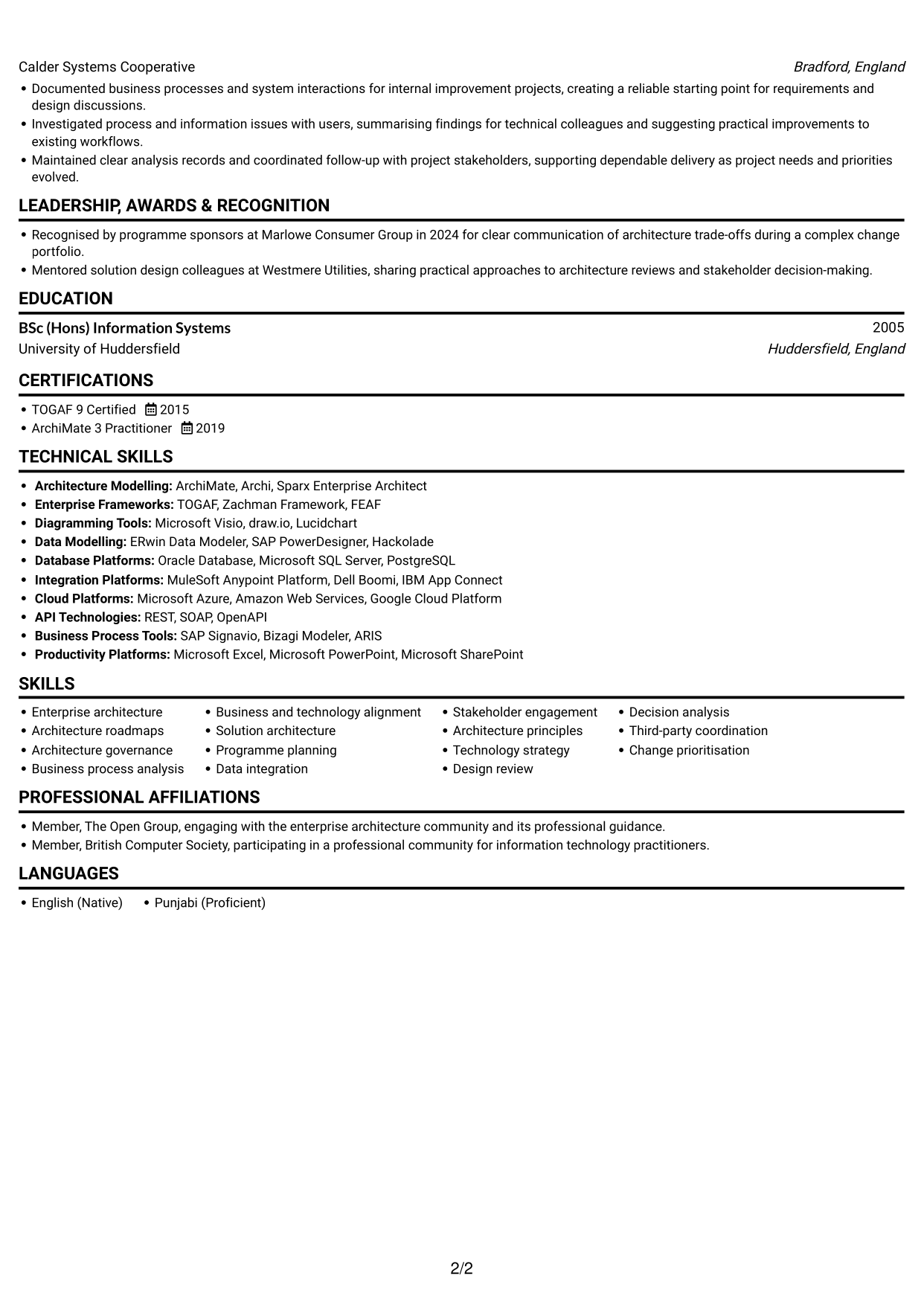 CV example — page 2
