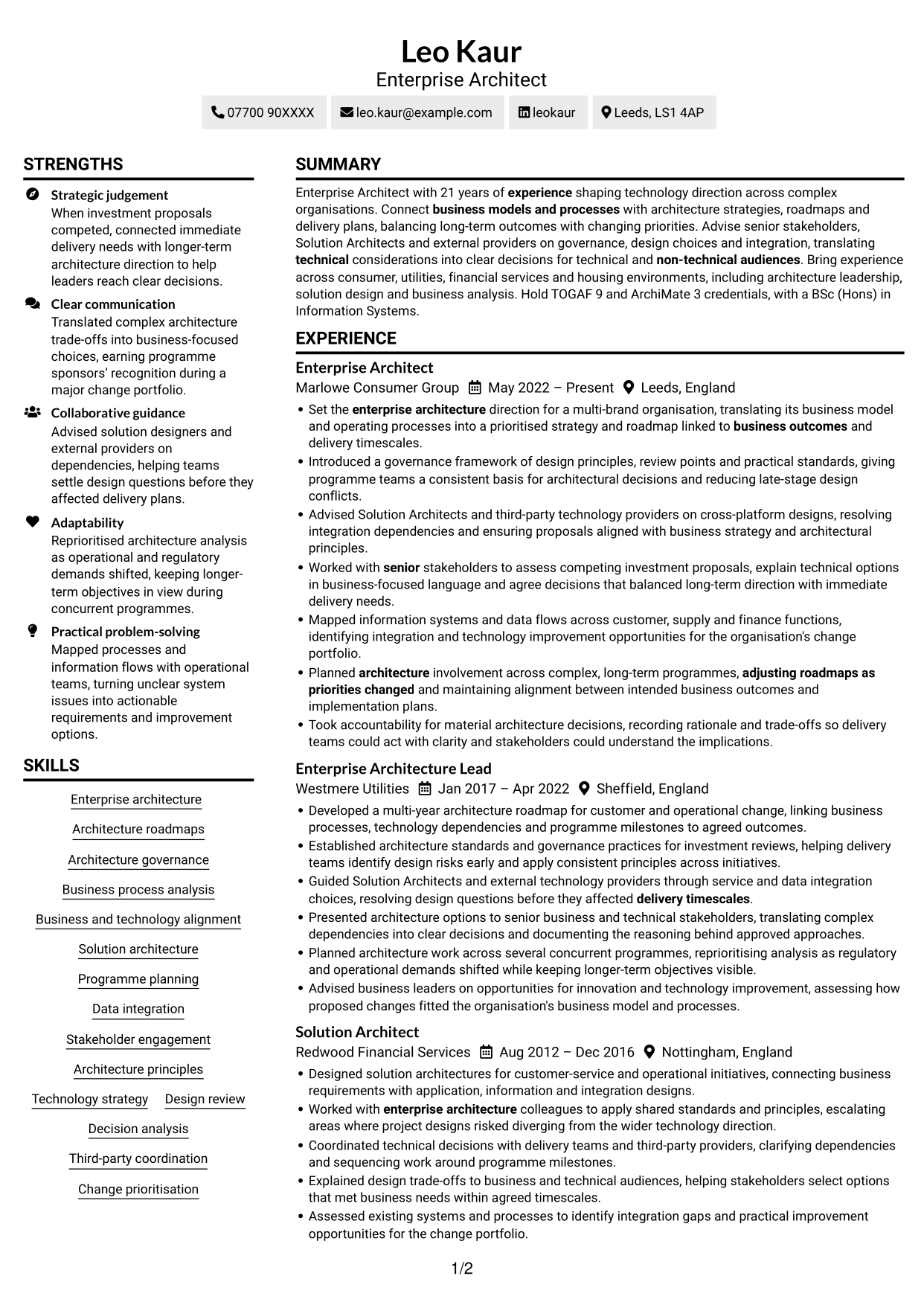 CV example — page 1