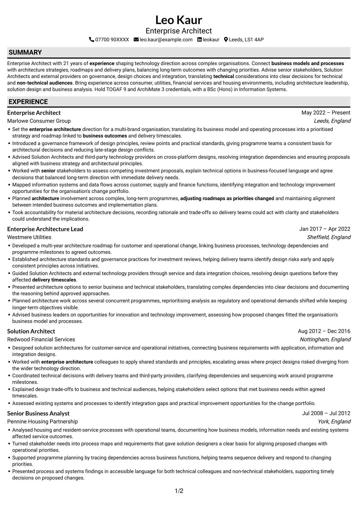 CV example — page 1
