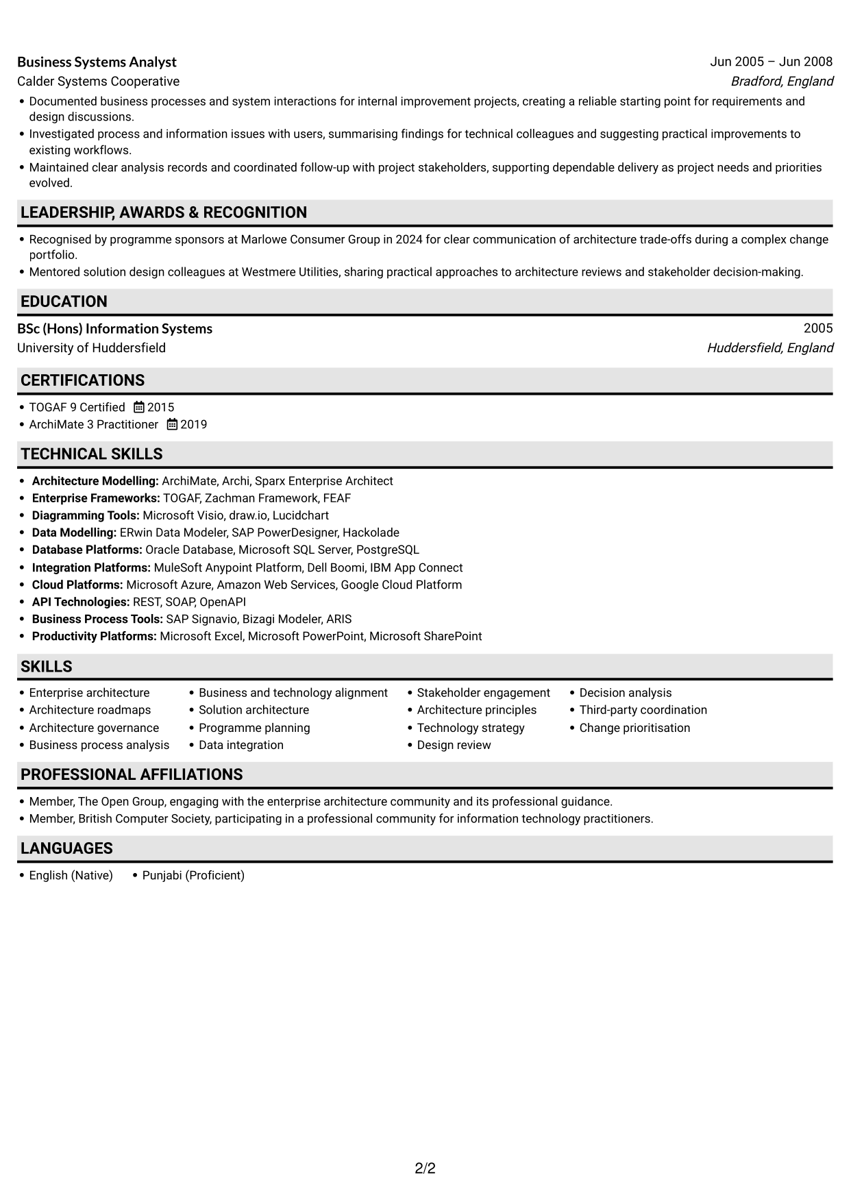 CV example — page 2