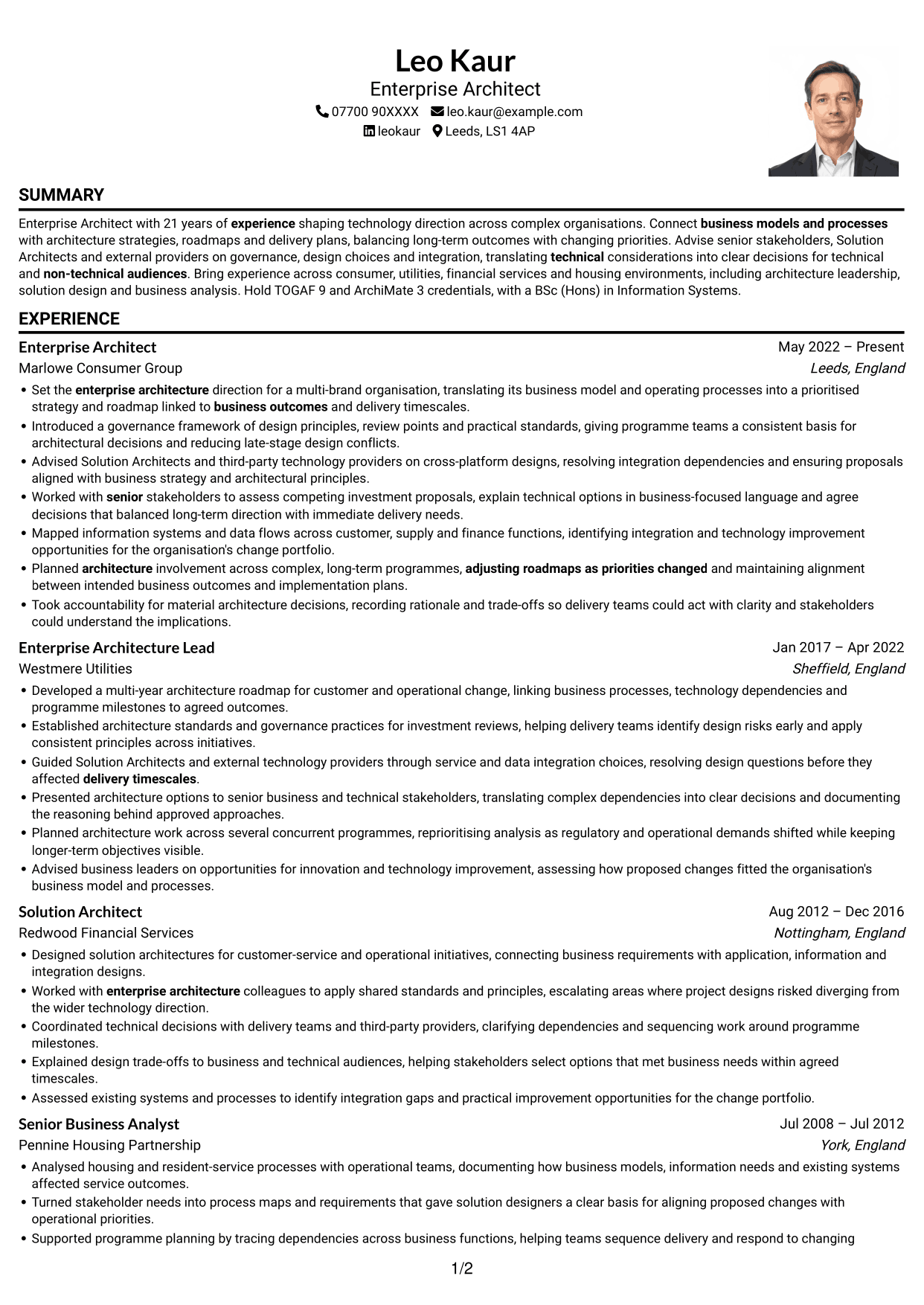 CV example — page 1
