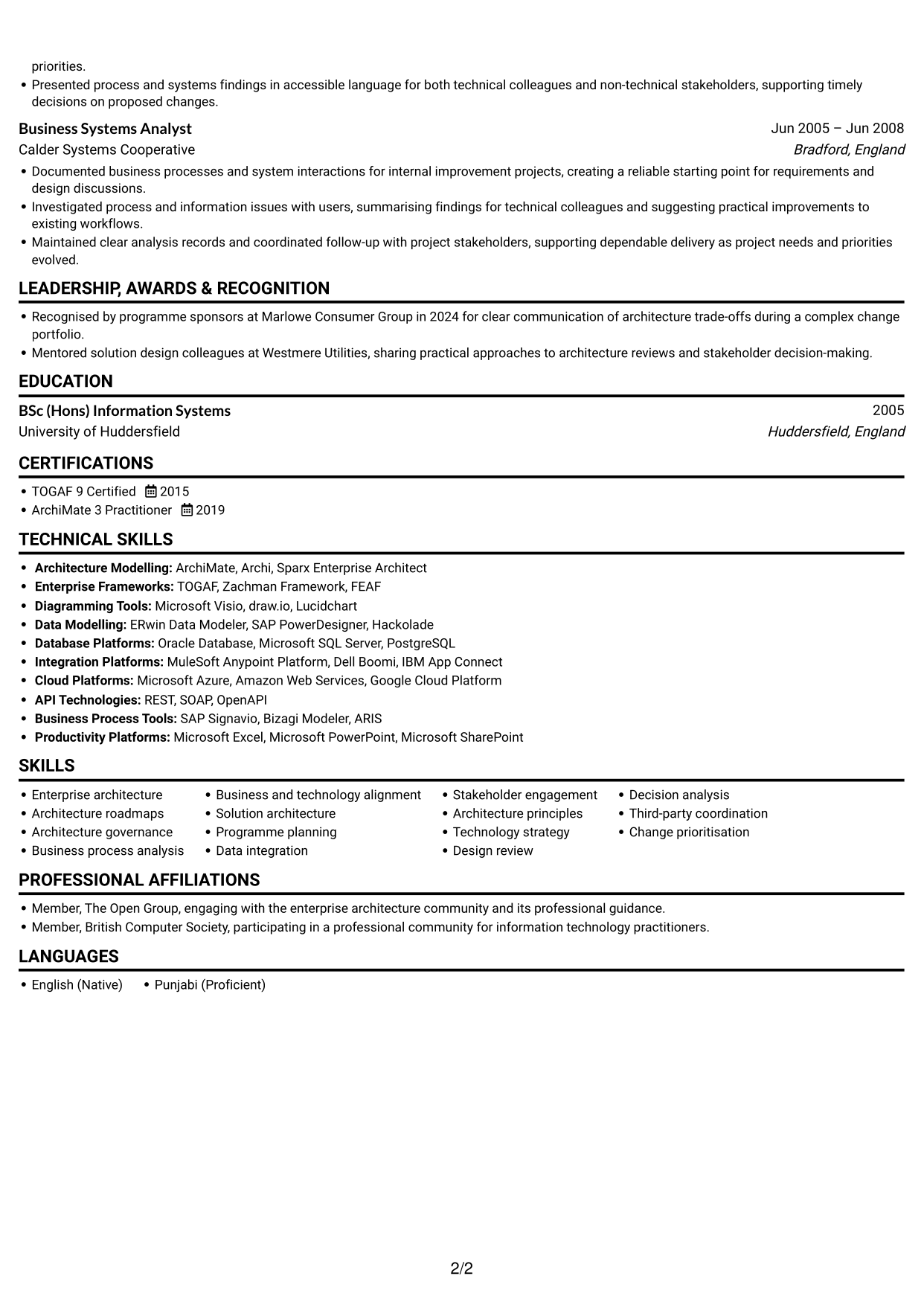 CV example — page 2