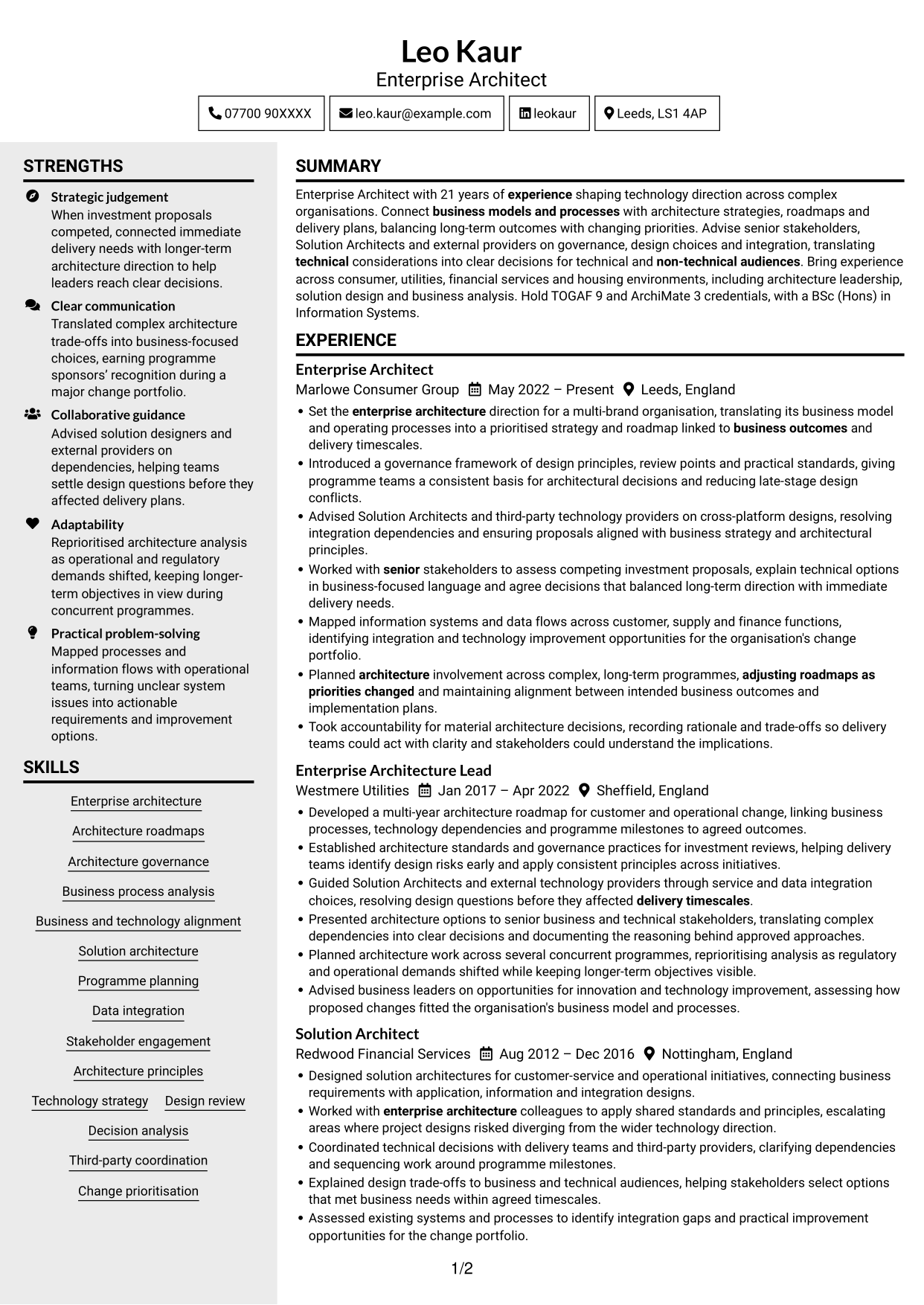 CV example — page 1
