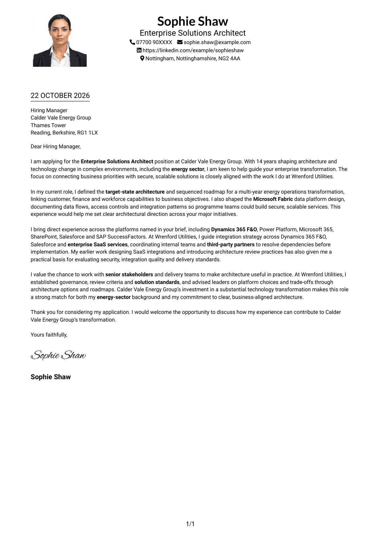 Cover letter example — page 1