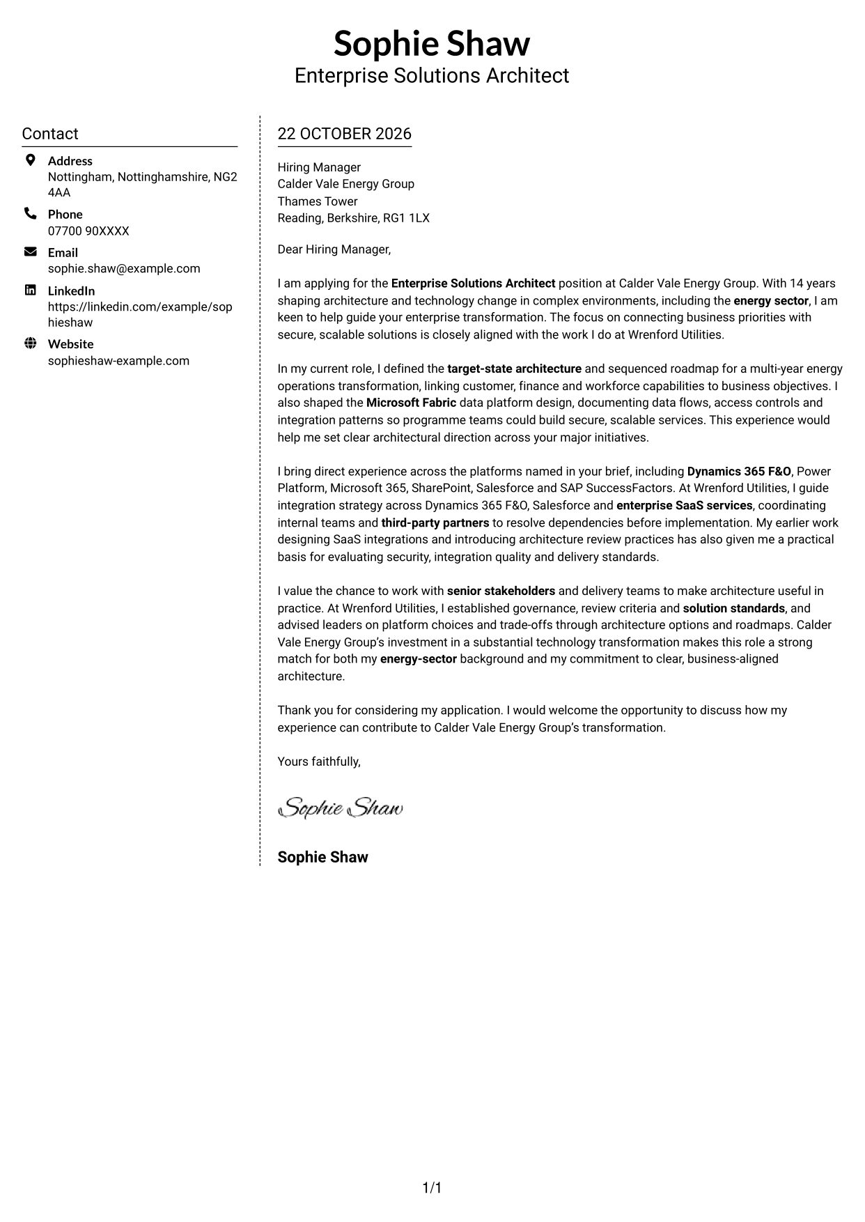 Cover letter example — page 1