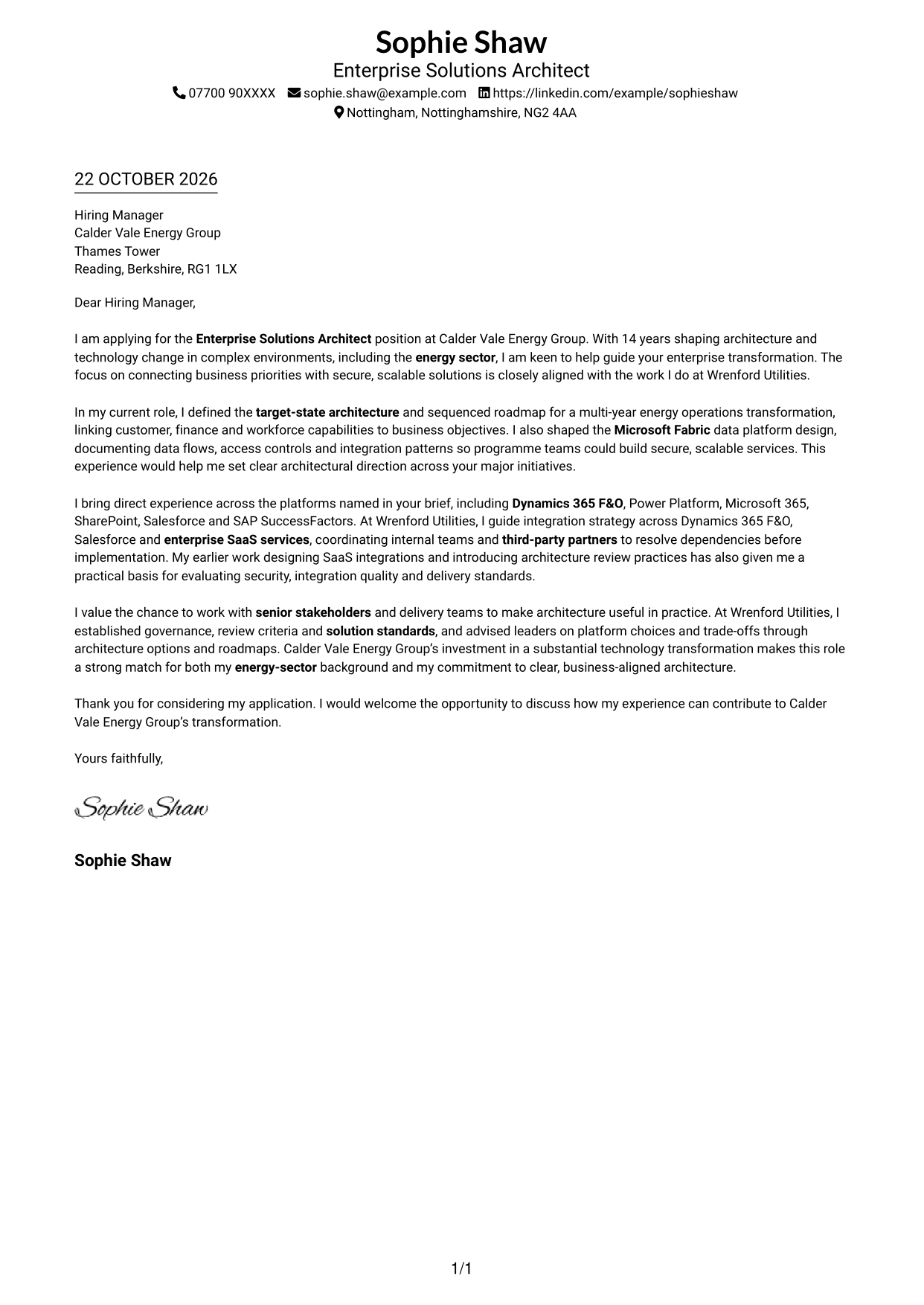 Cover letter example — page 1