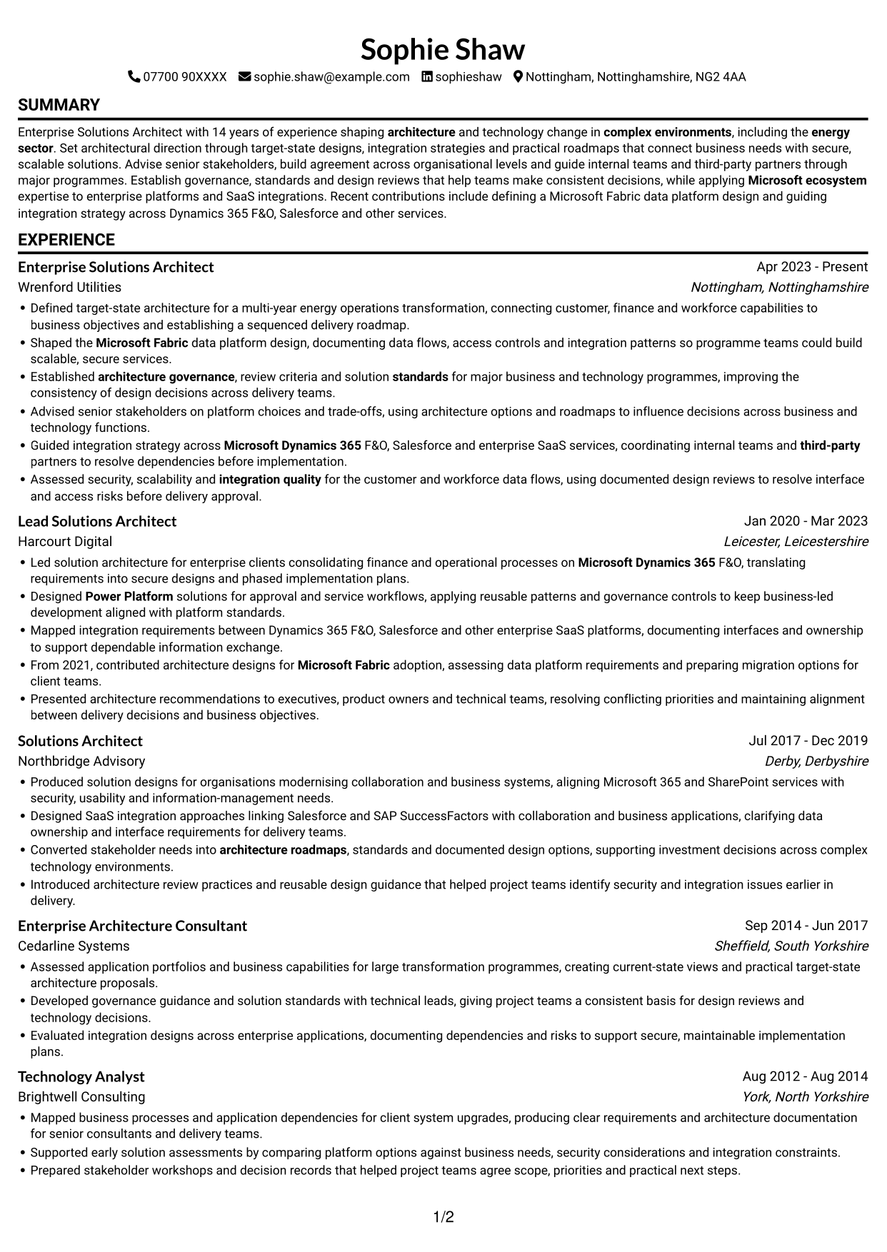 CV example — page 1