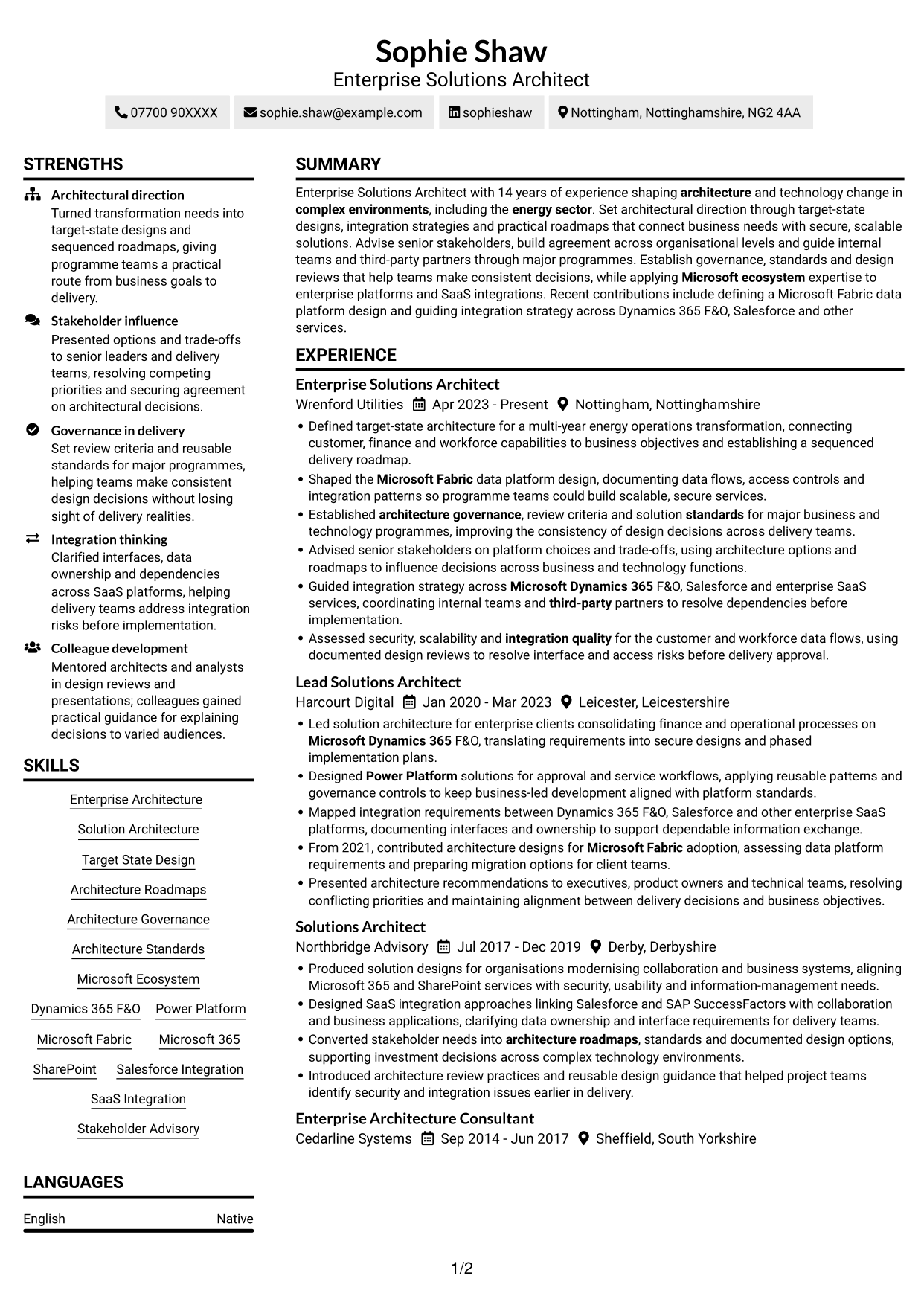 CV example — page 1