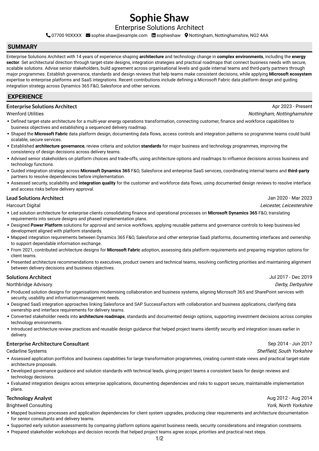 CV example — page 1