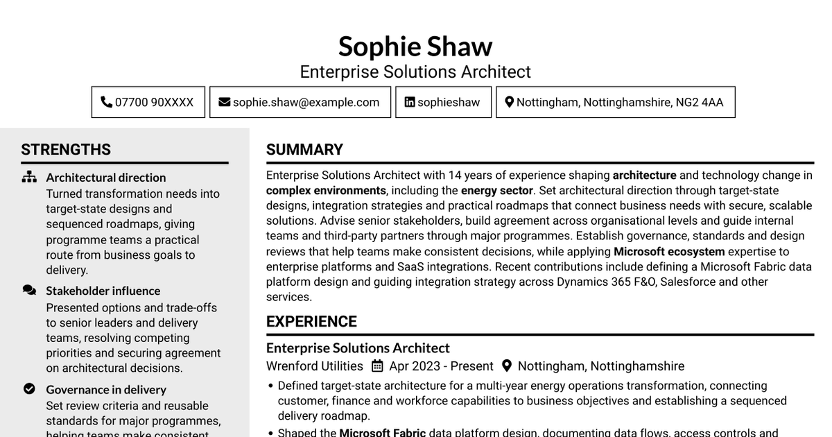 7 Enterprise Solutions Architect - Microsoft Stack CV Templates with Example