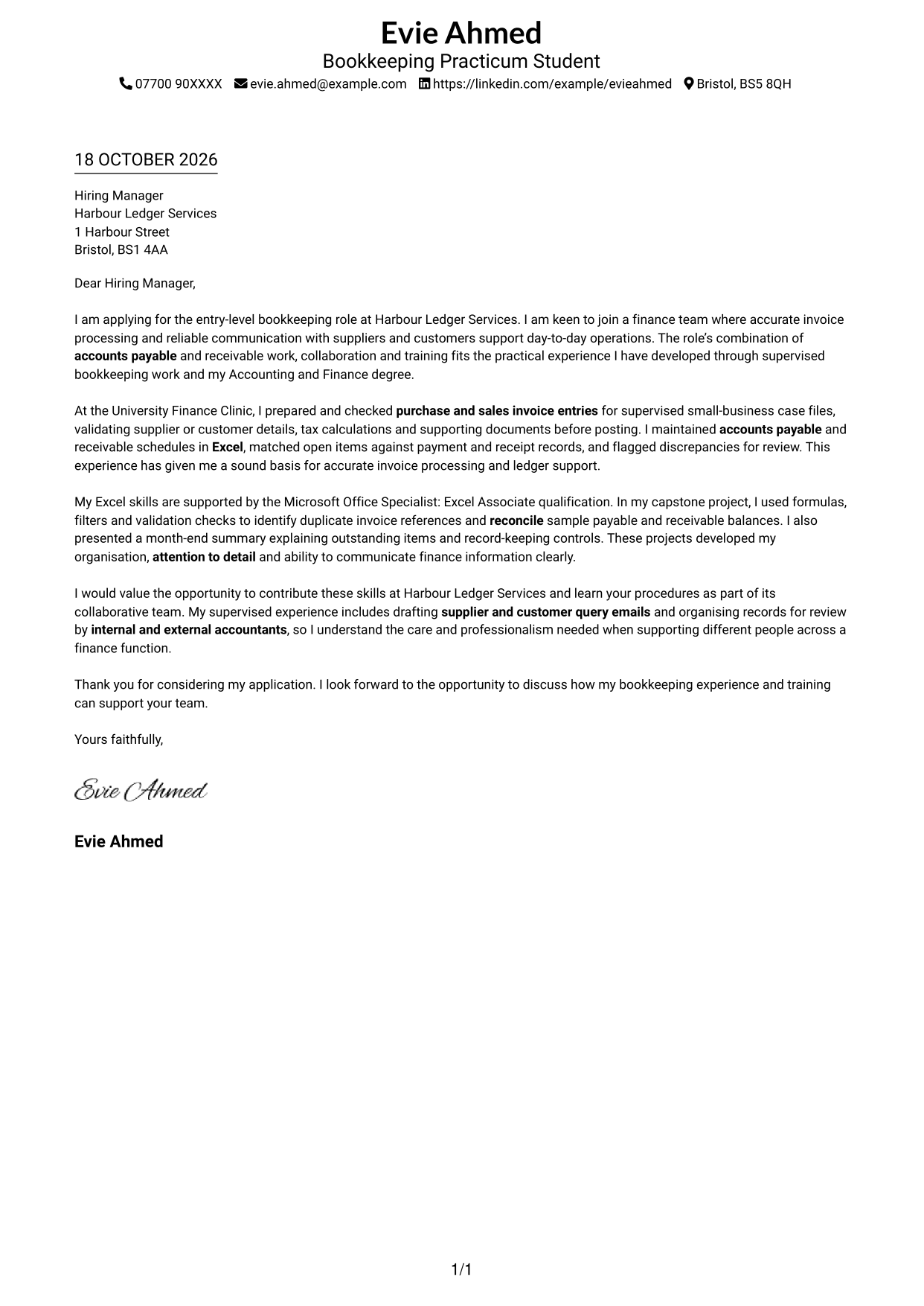 Cover letter example — page 1