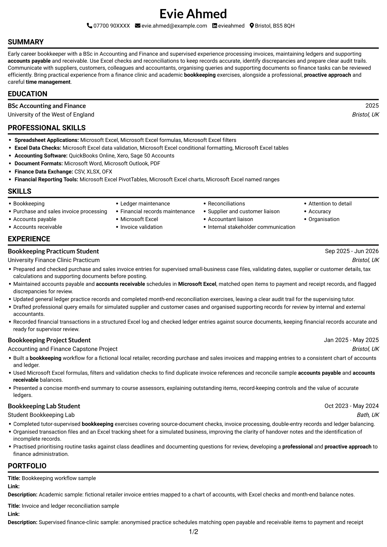 CV example — page 1