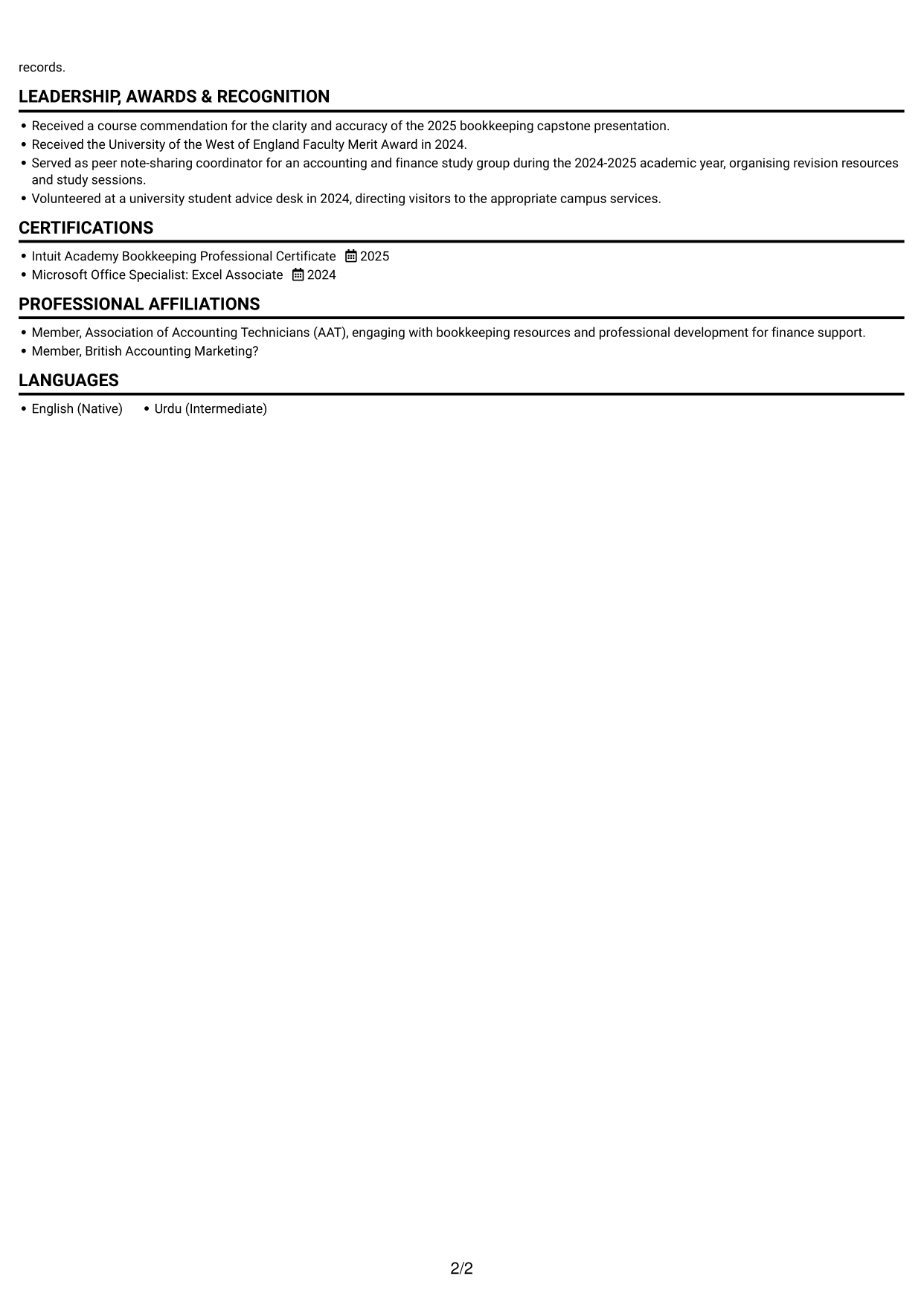 CV example — page 2