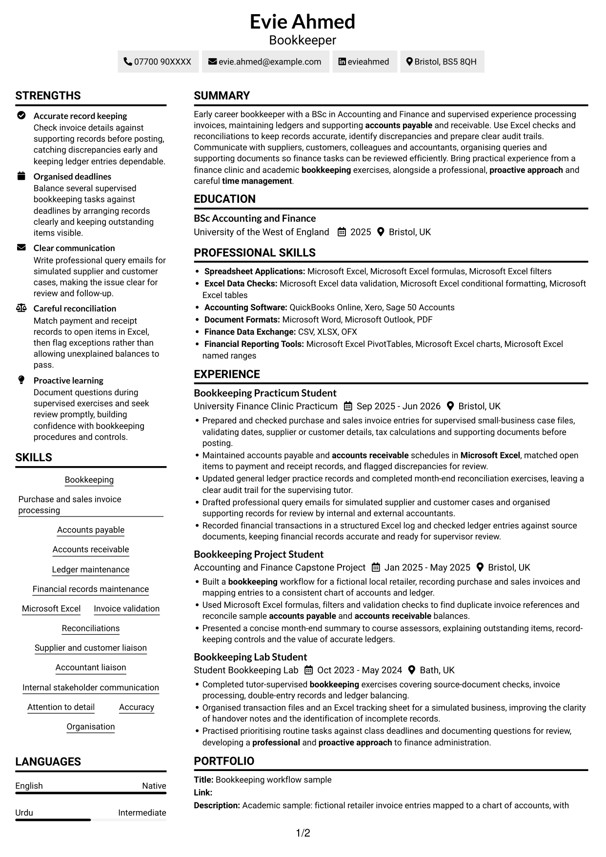 CV example — page 1