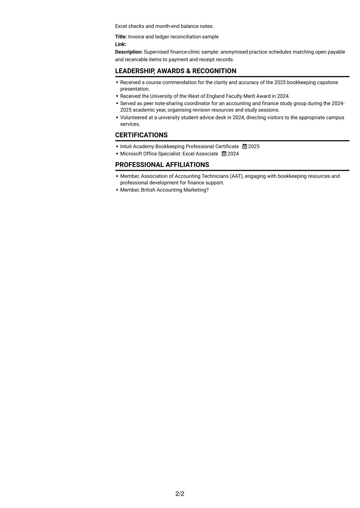 CV example — page 2
