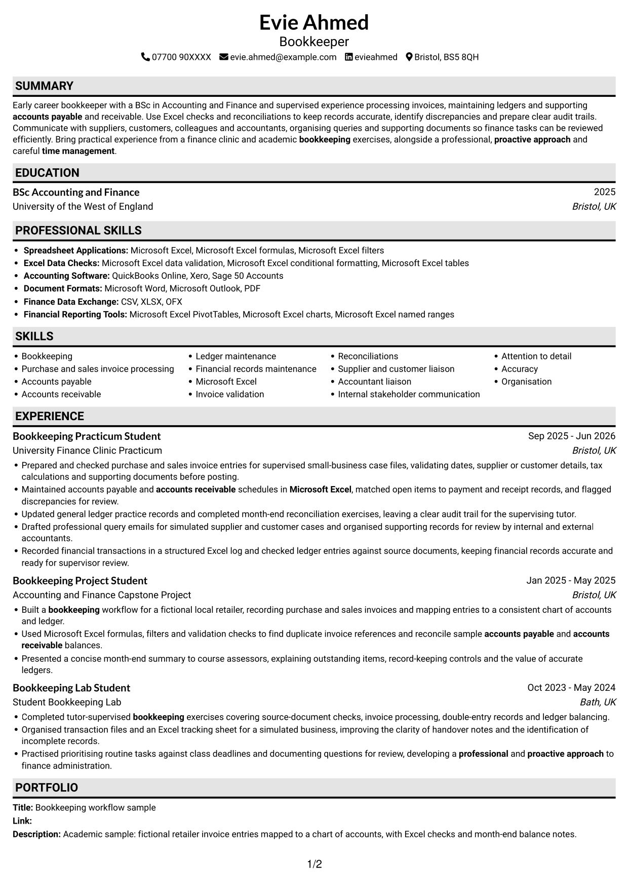 CV example — page 1
