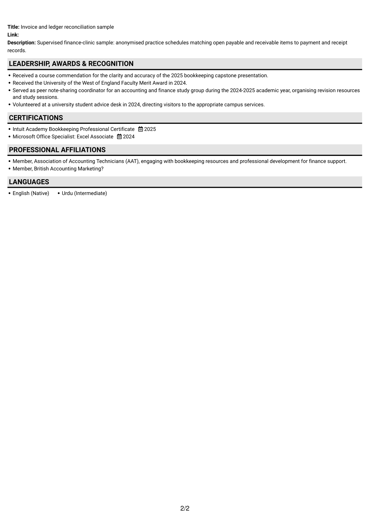 CV example — page 2