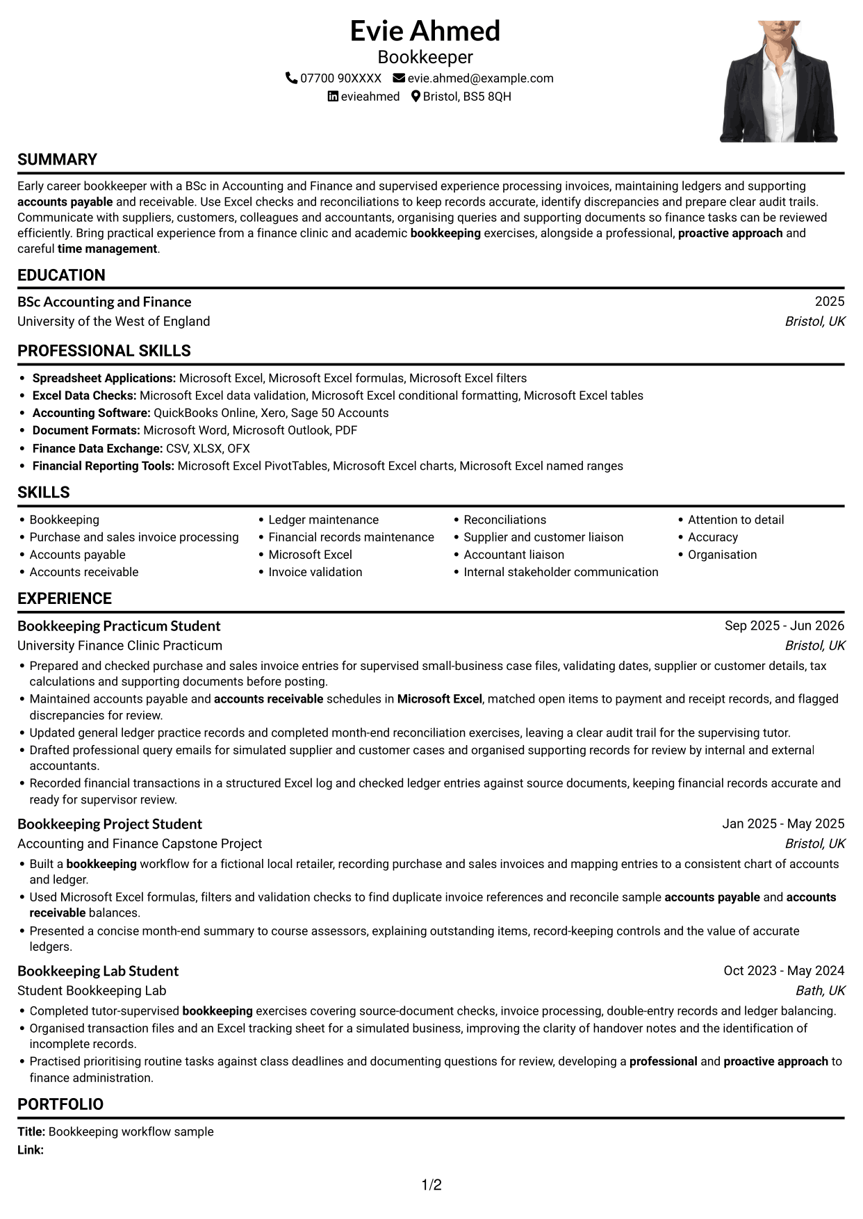 CV example — page 1