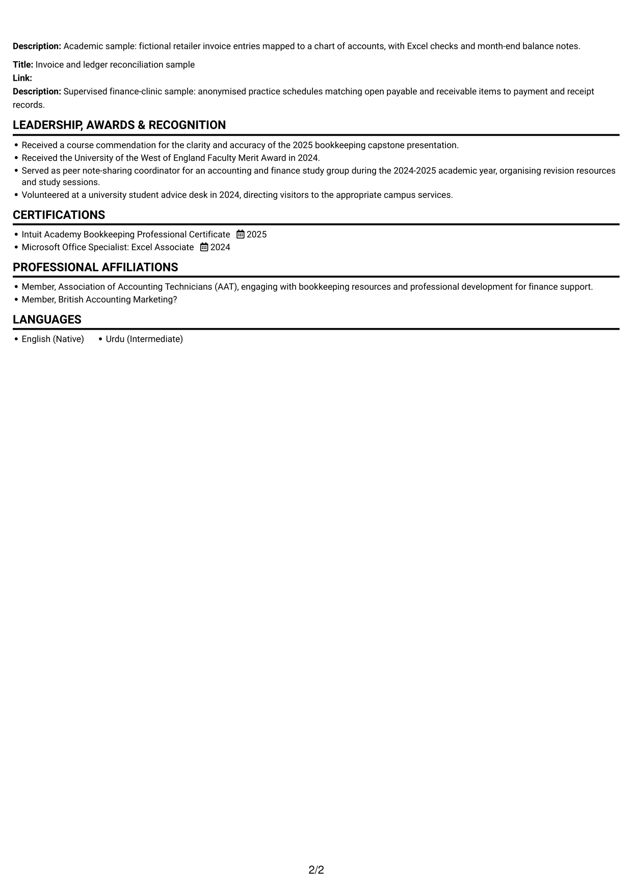 CV example — page 2