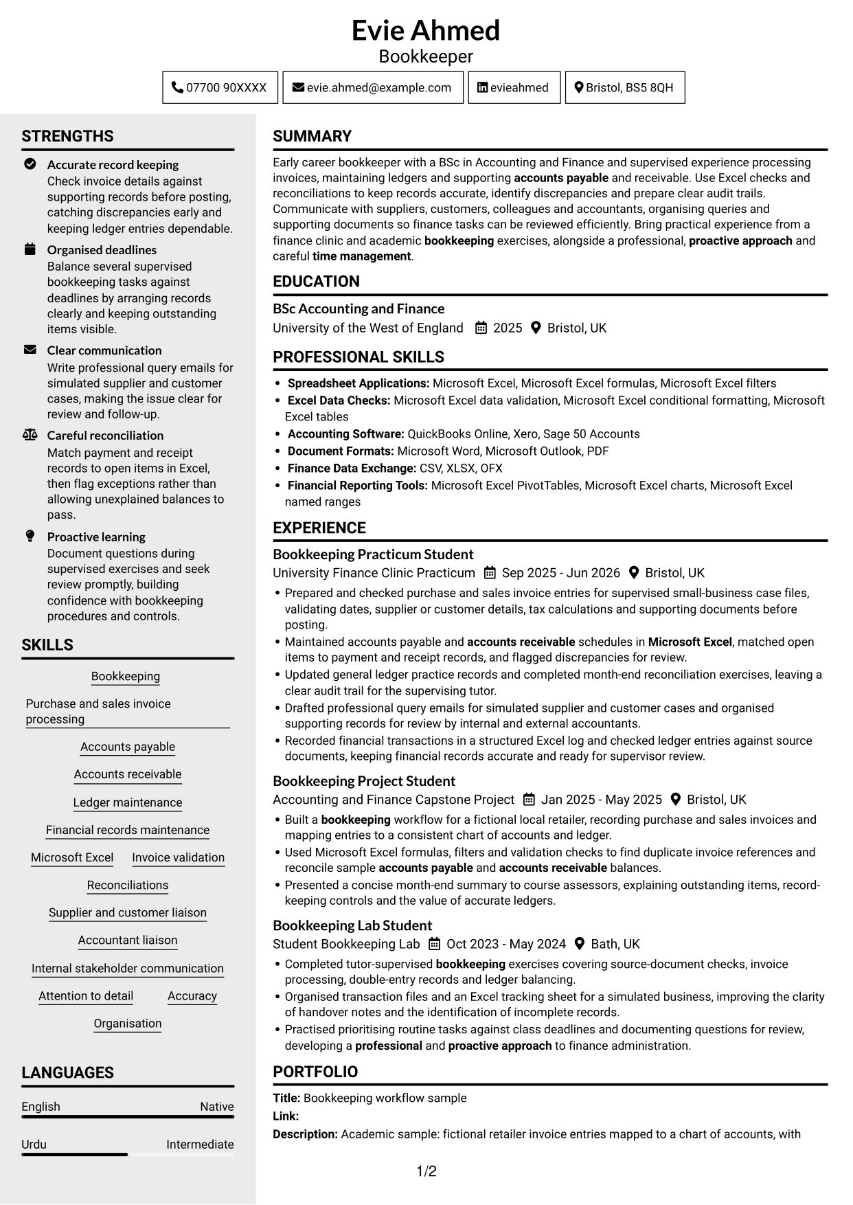 CV example — page 1