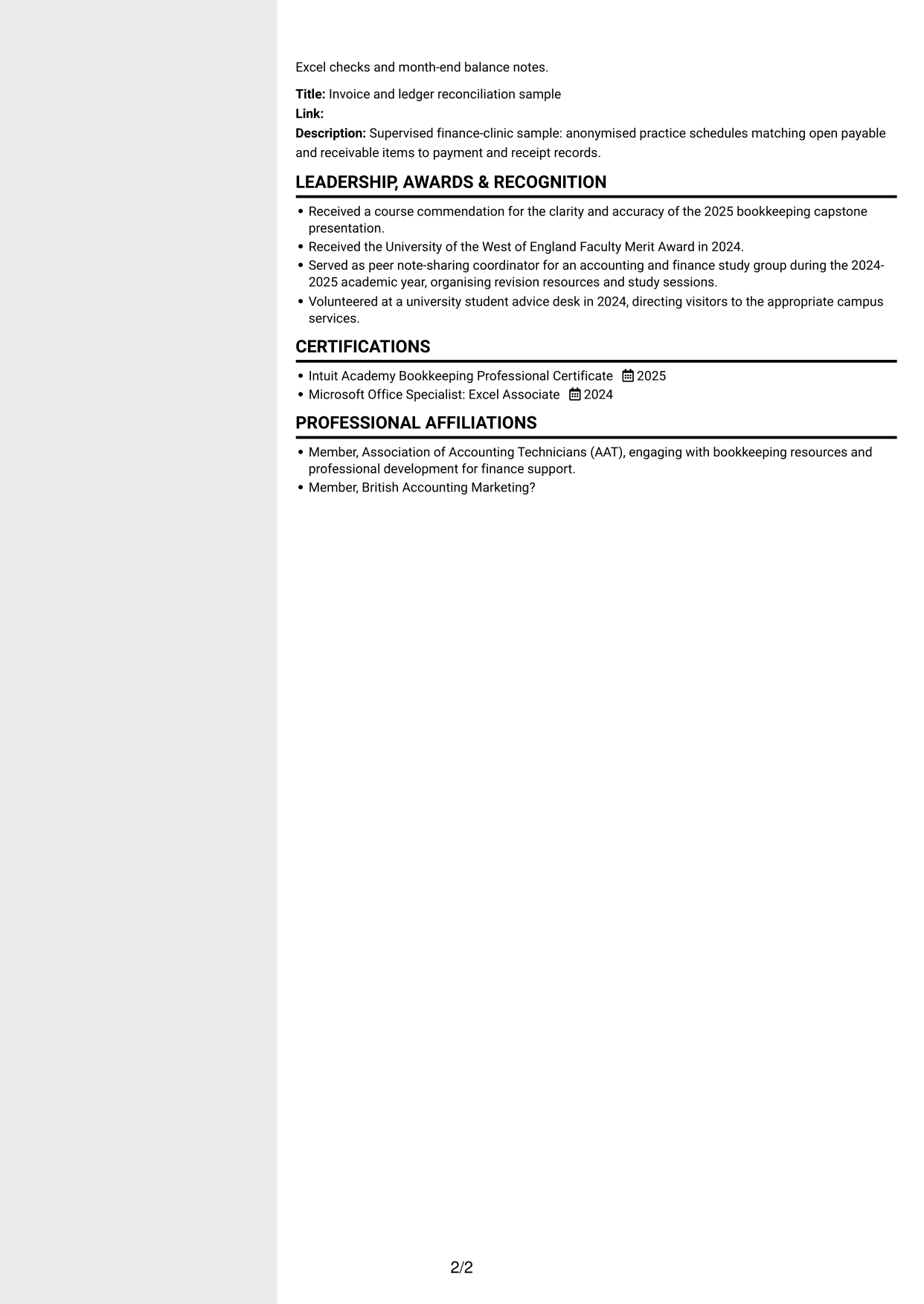 CV example — page 2
