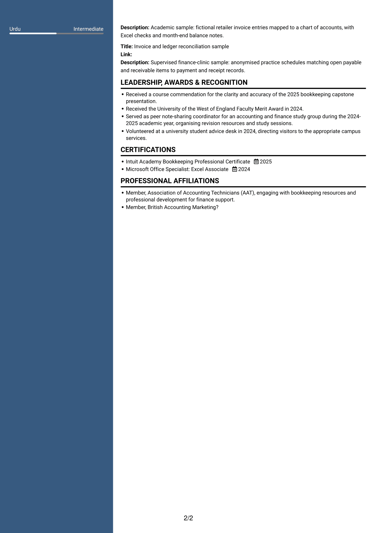 CV example — page 2