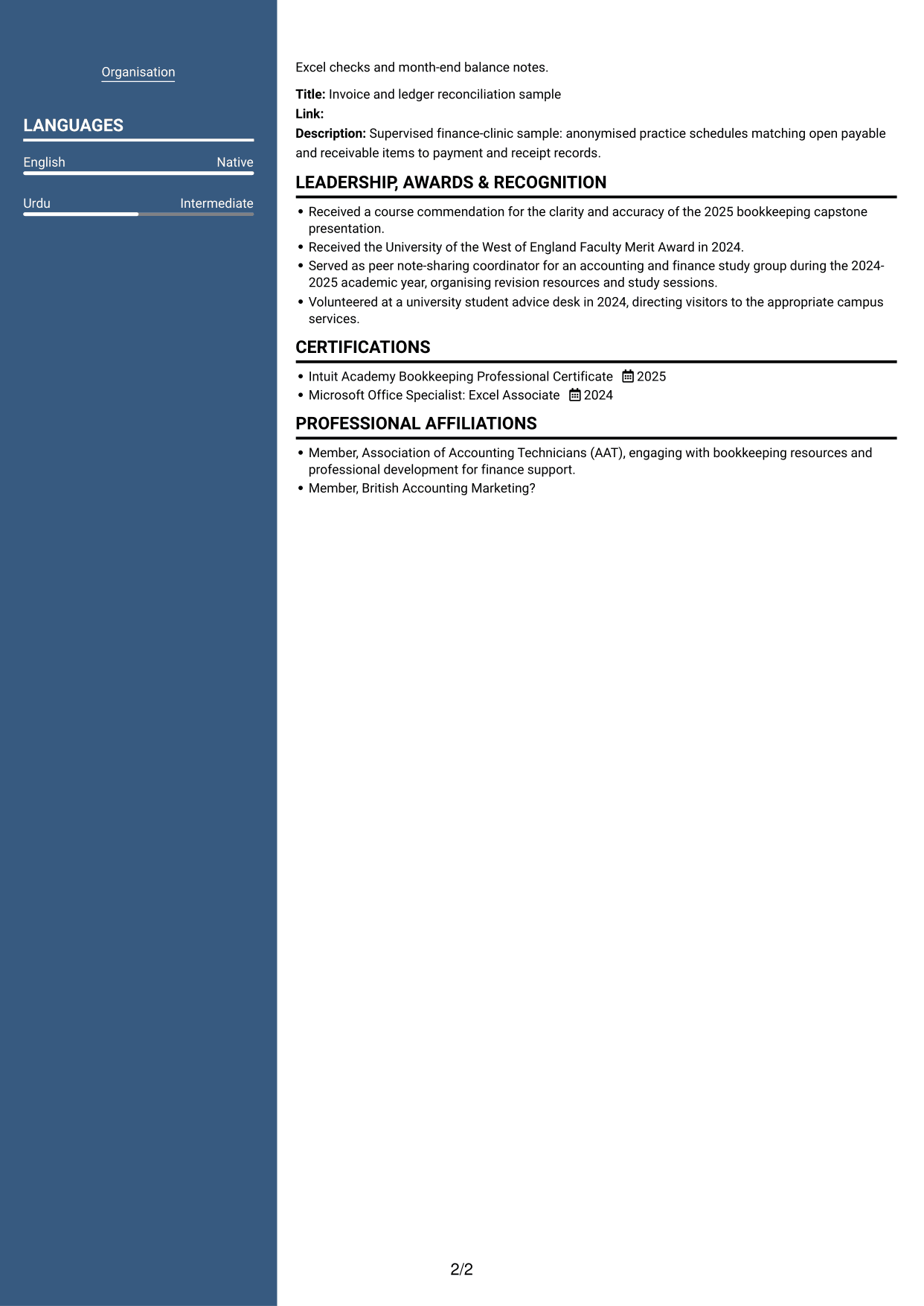 CV example — page 2