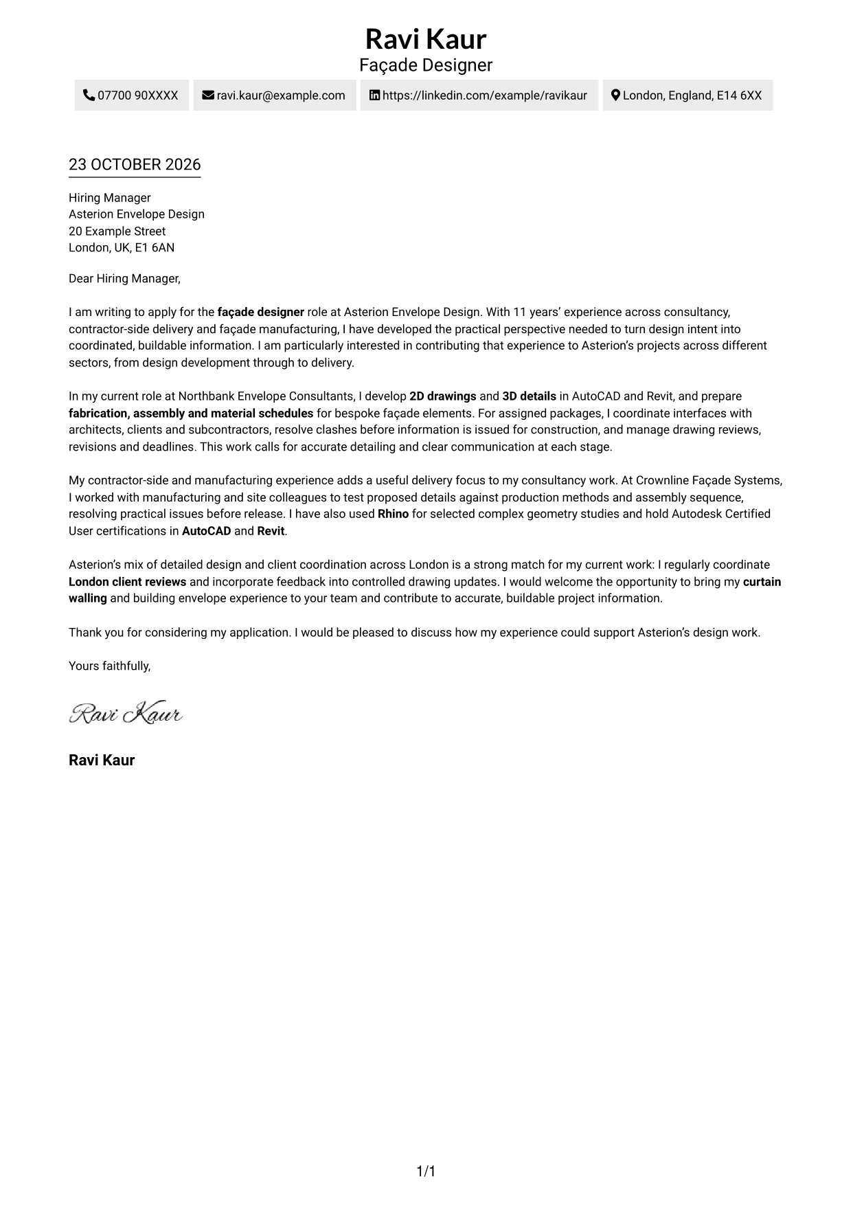 Cover letter example — page 1