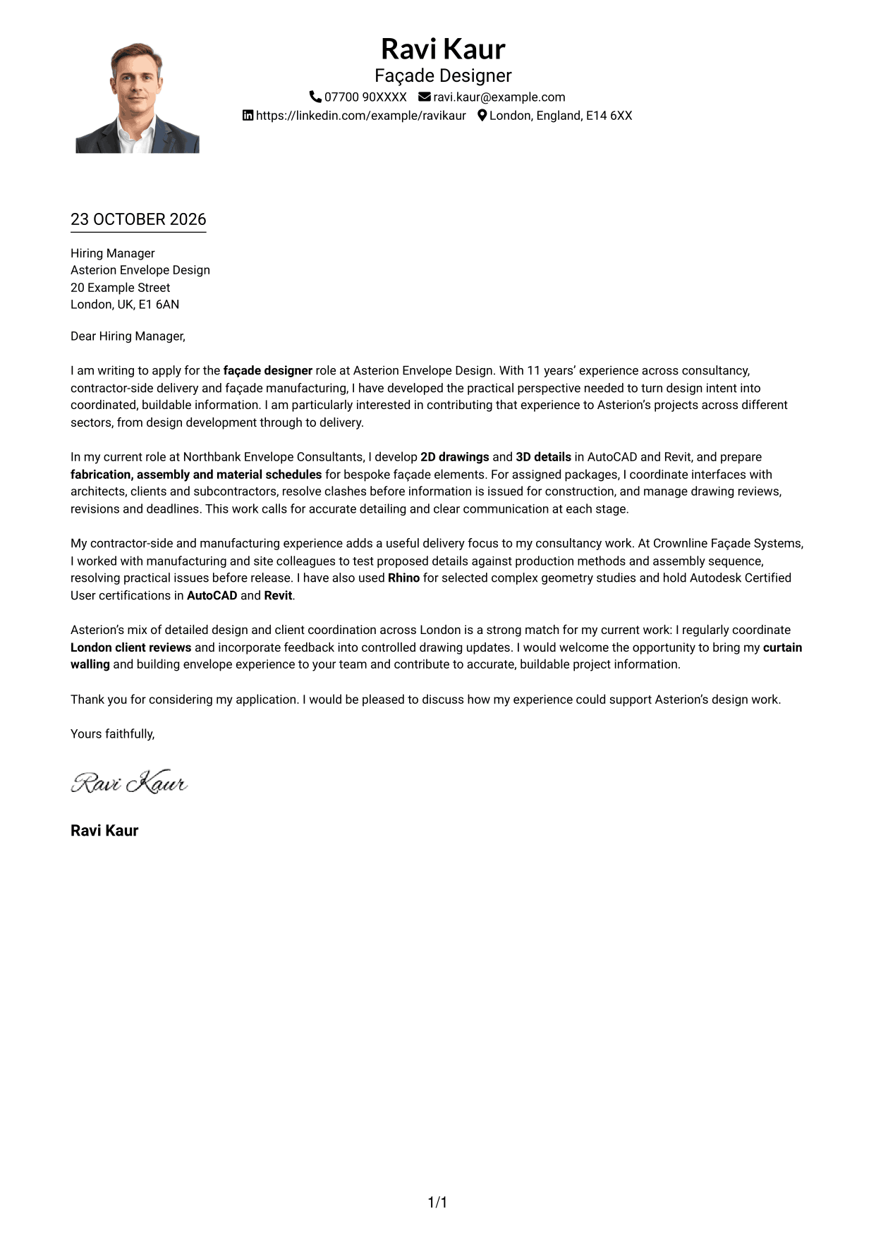 Cover letter example — page 1