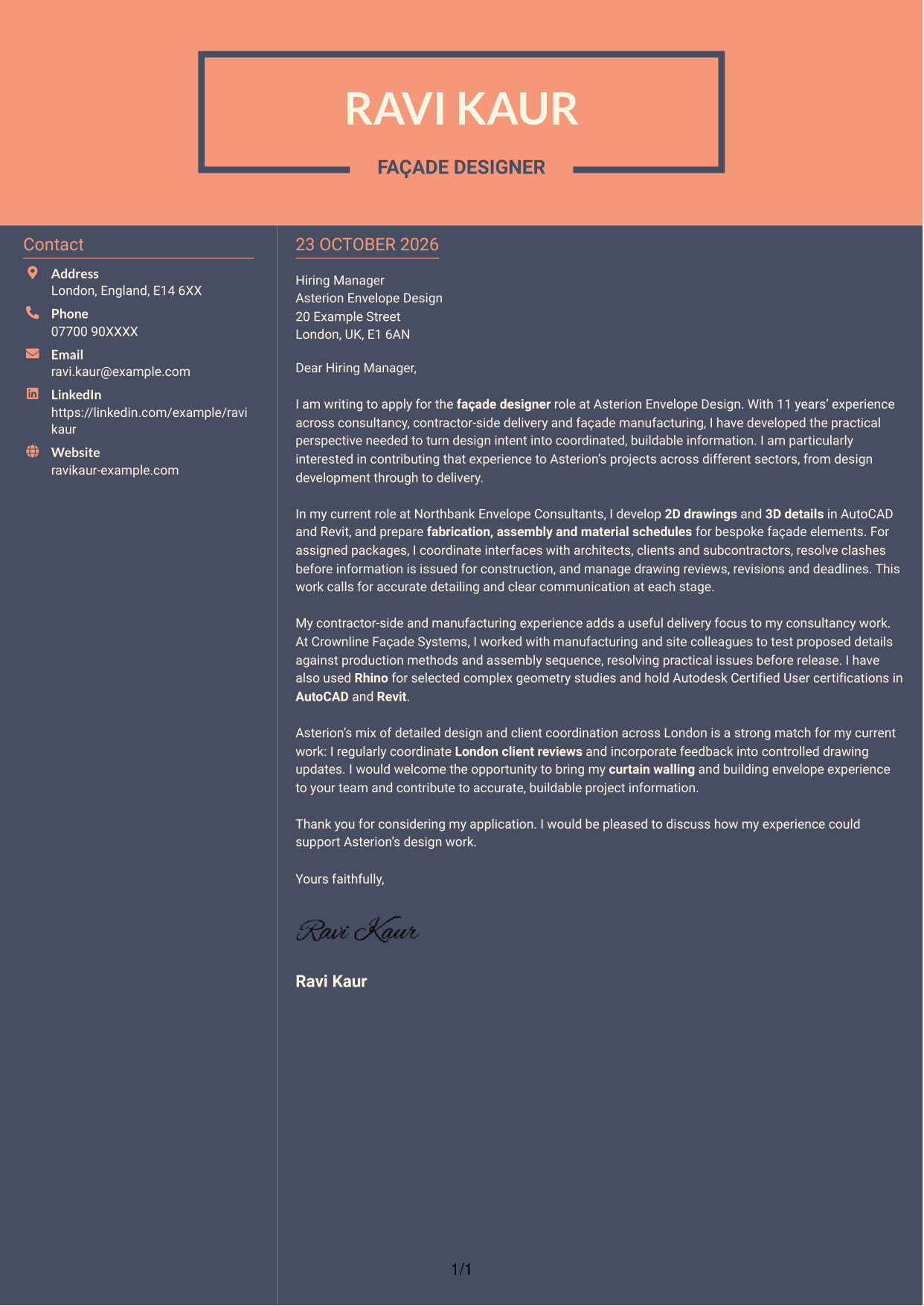 Cover letter example — page 1