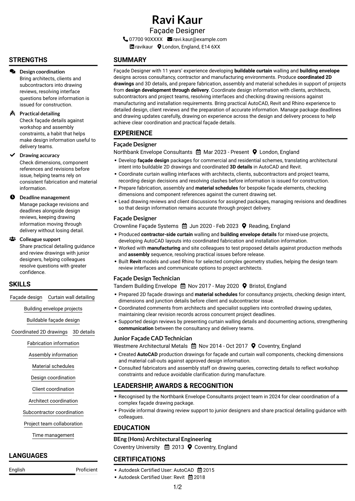 CV example — page 1