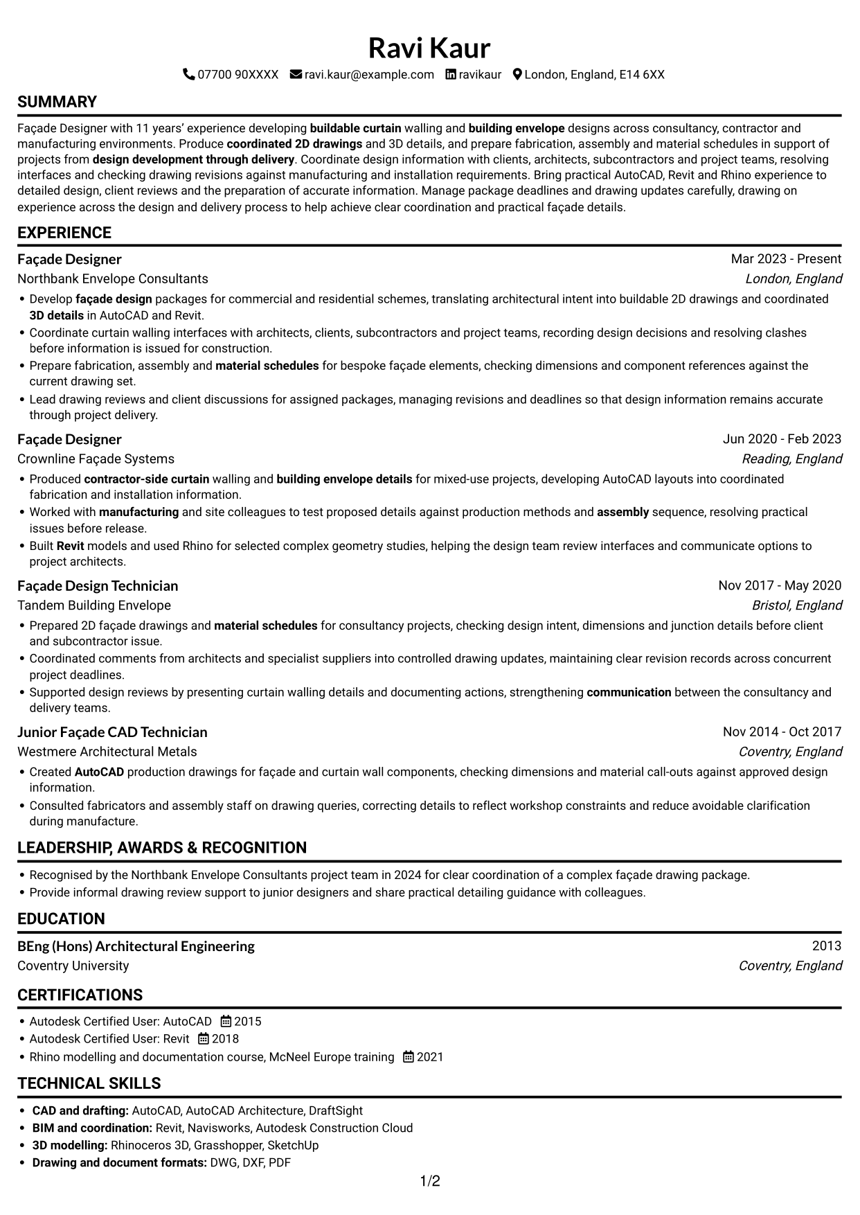 CV example — page 1
