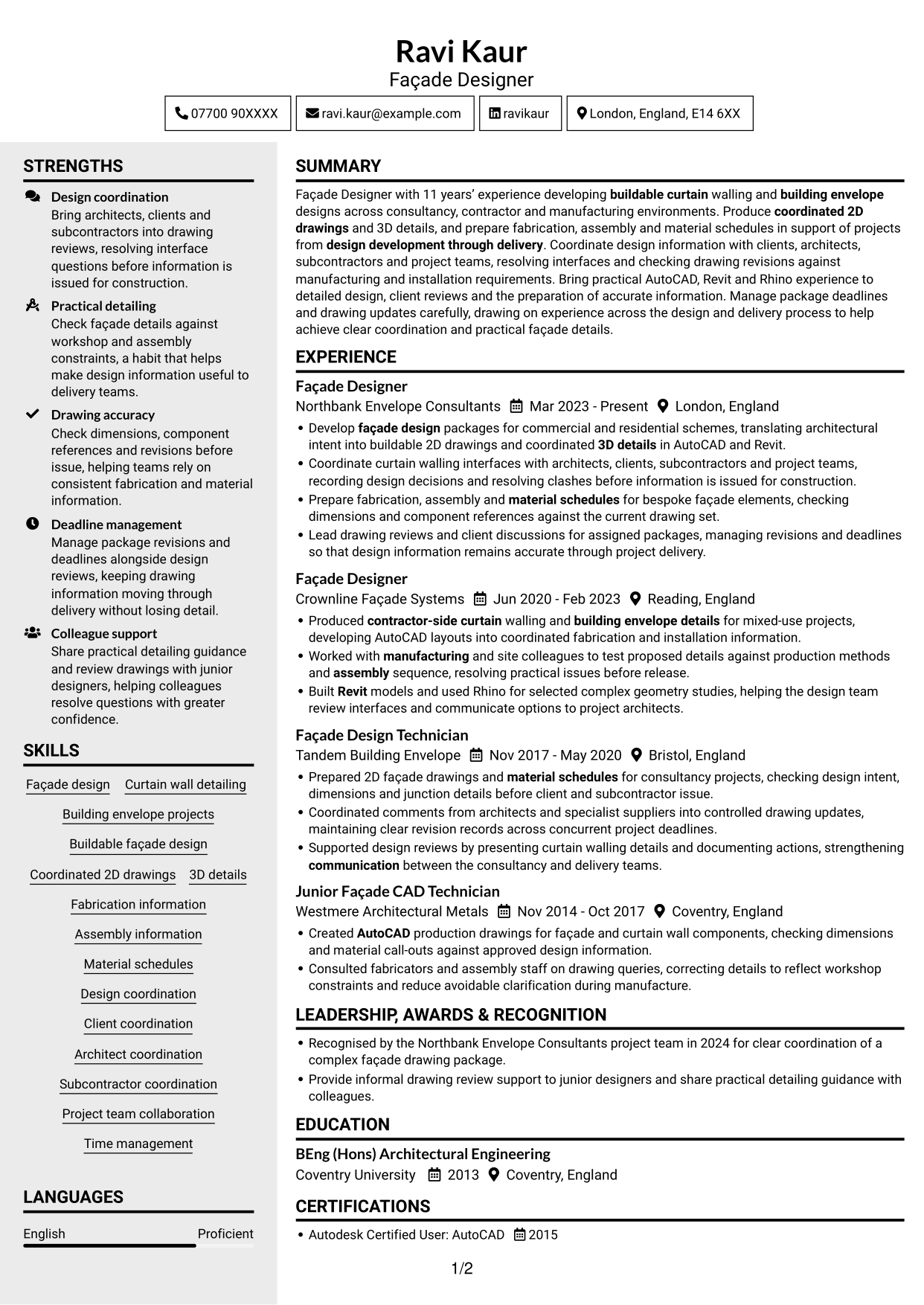 CV example — page 1