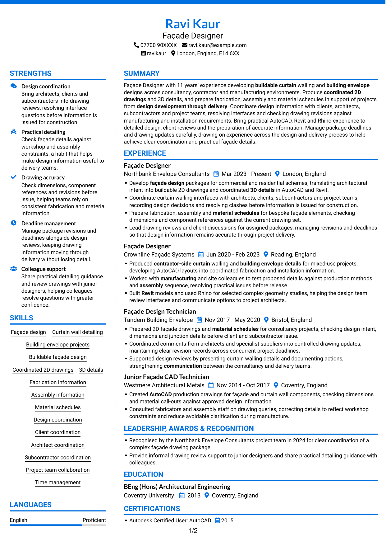 CV example — page 1