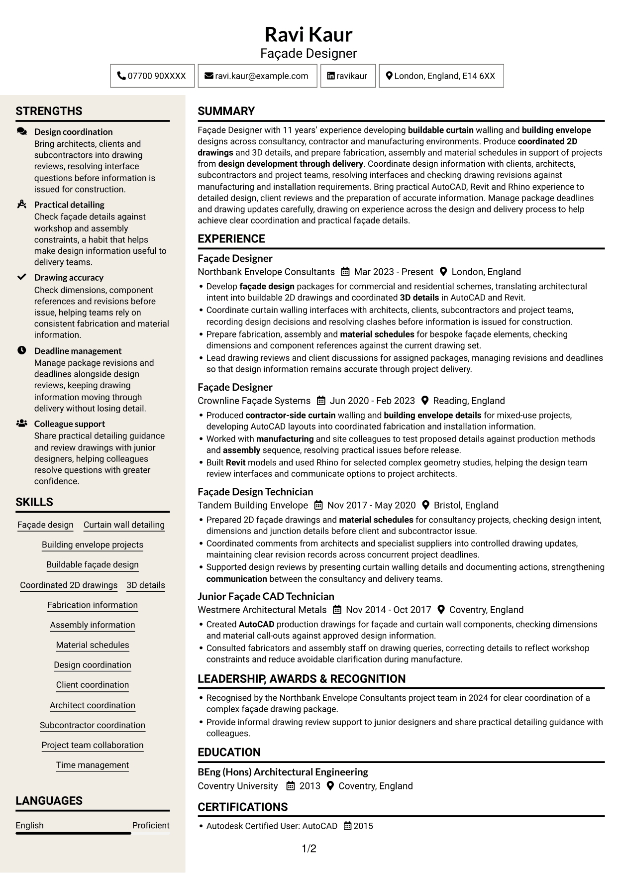 CV example — page 1