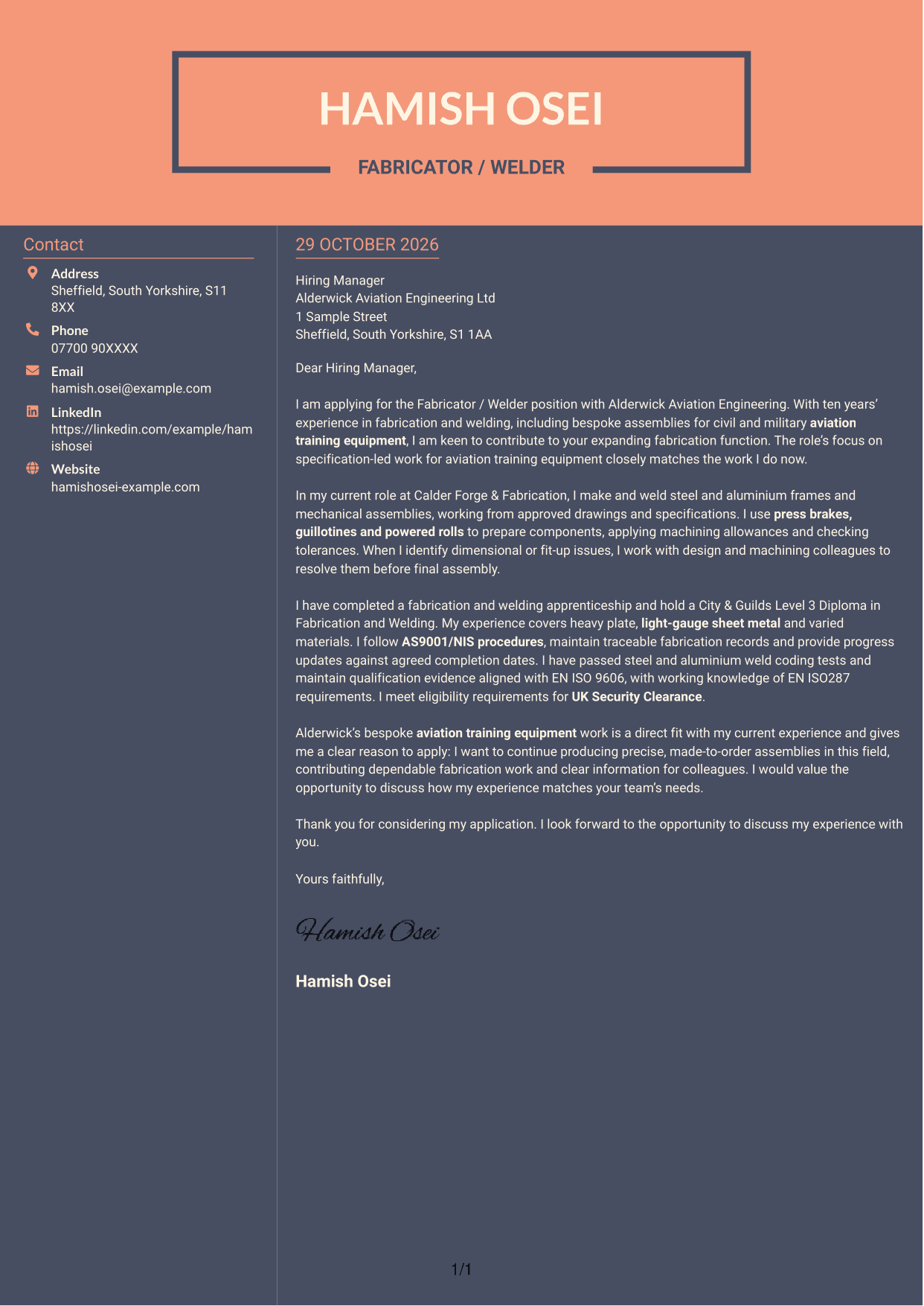 Cover letter example — page 1
