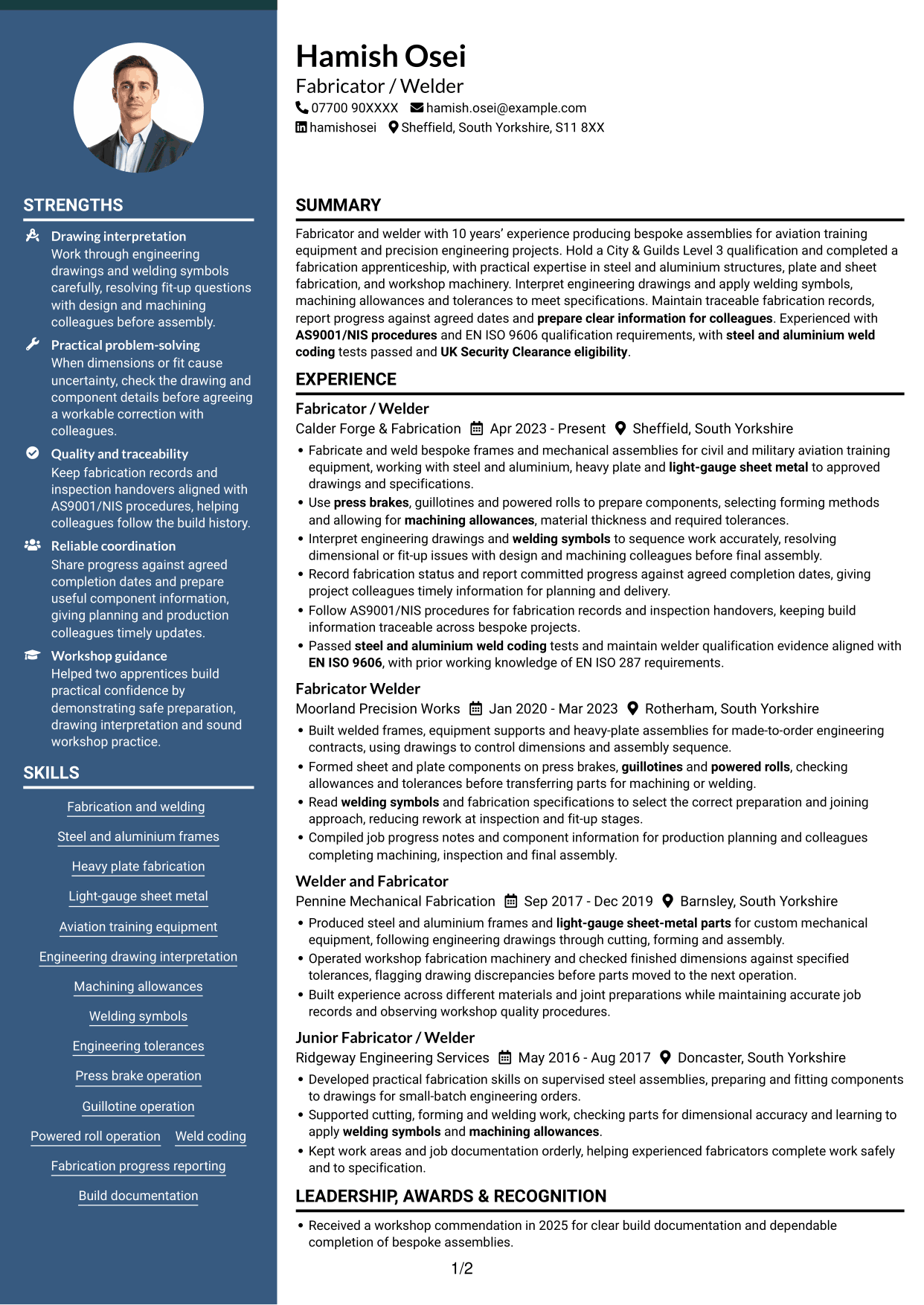 CV example — page 1