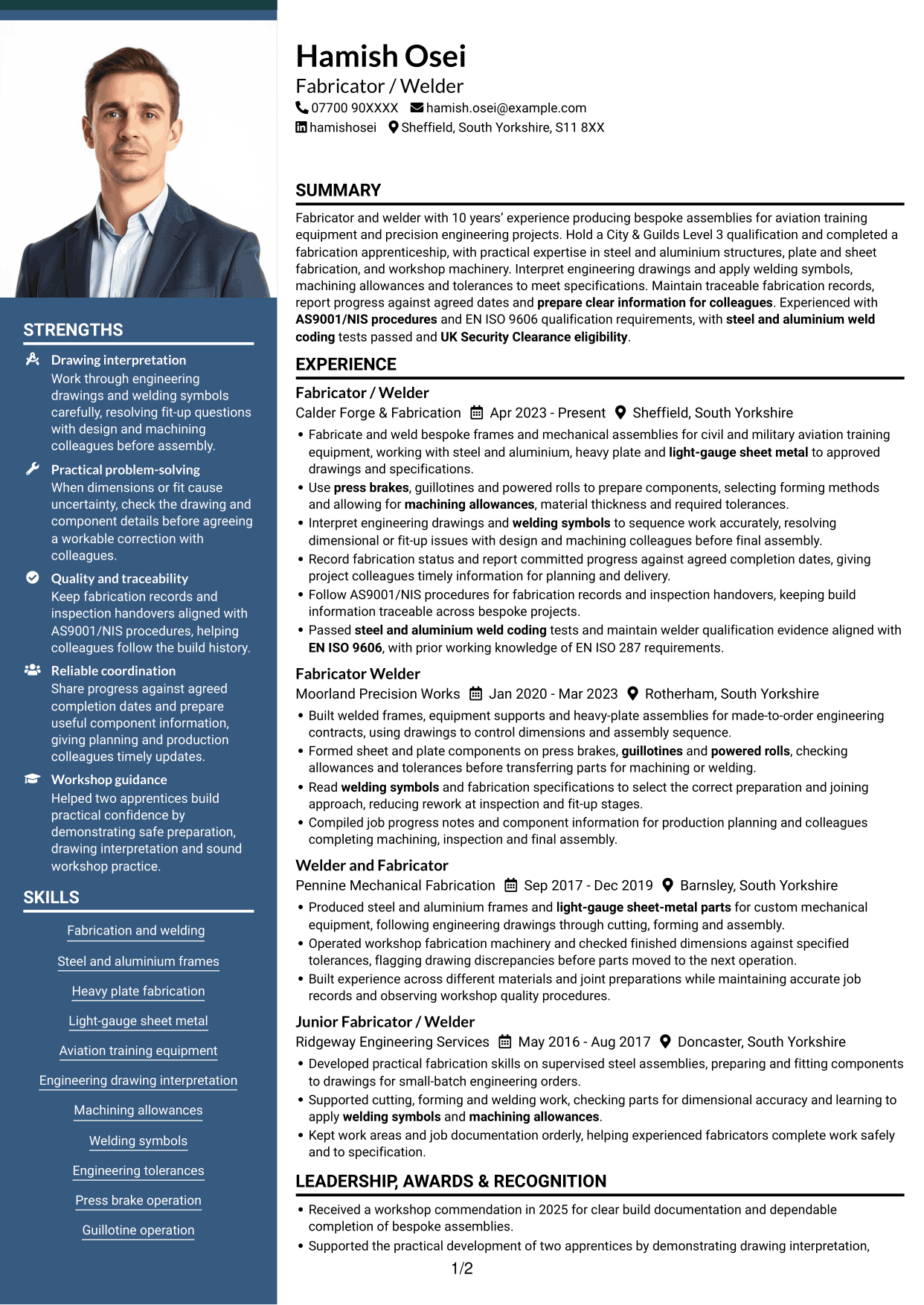 CV example — page 1