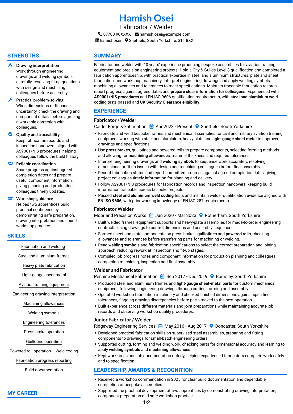 CV example — page 1