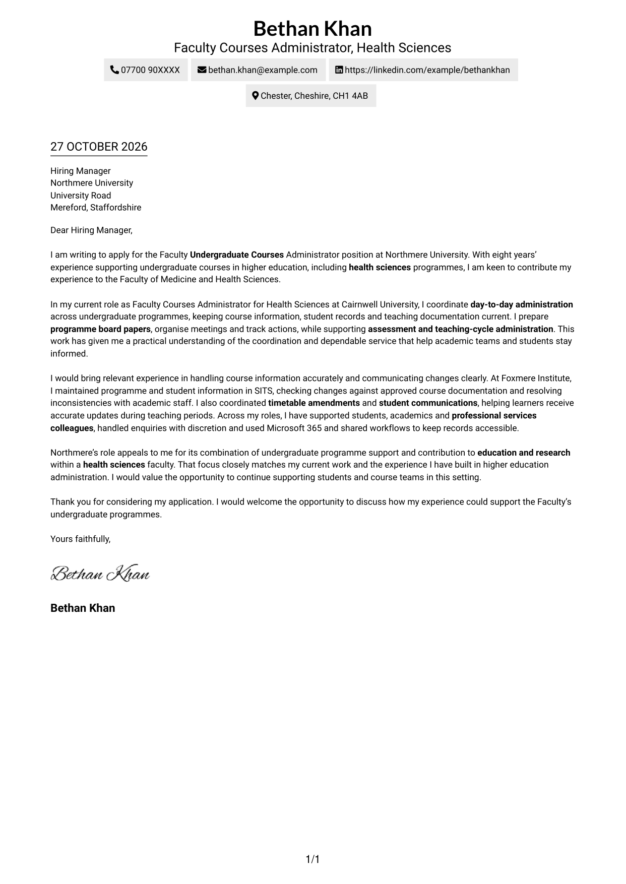 Cover letter example — page 1